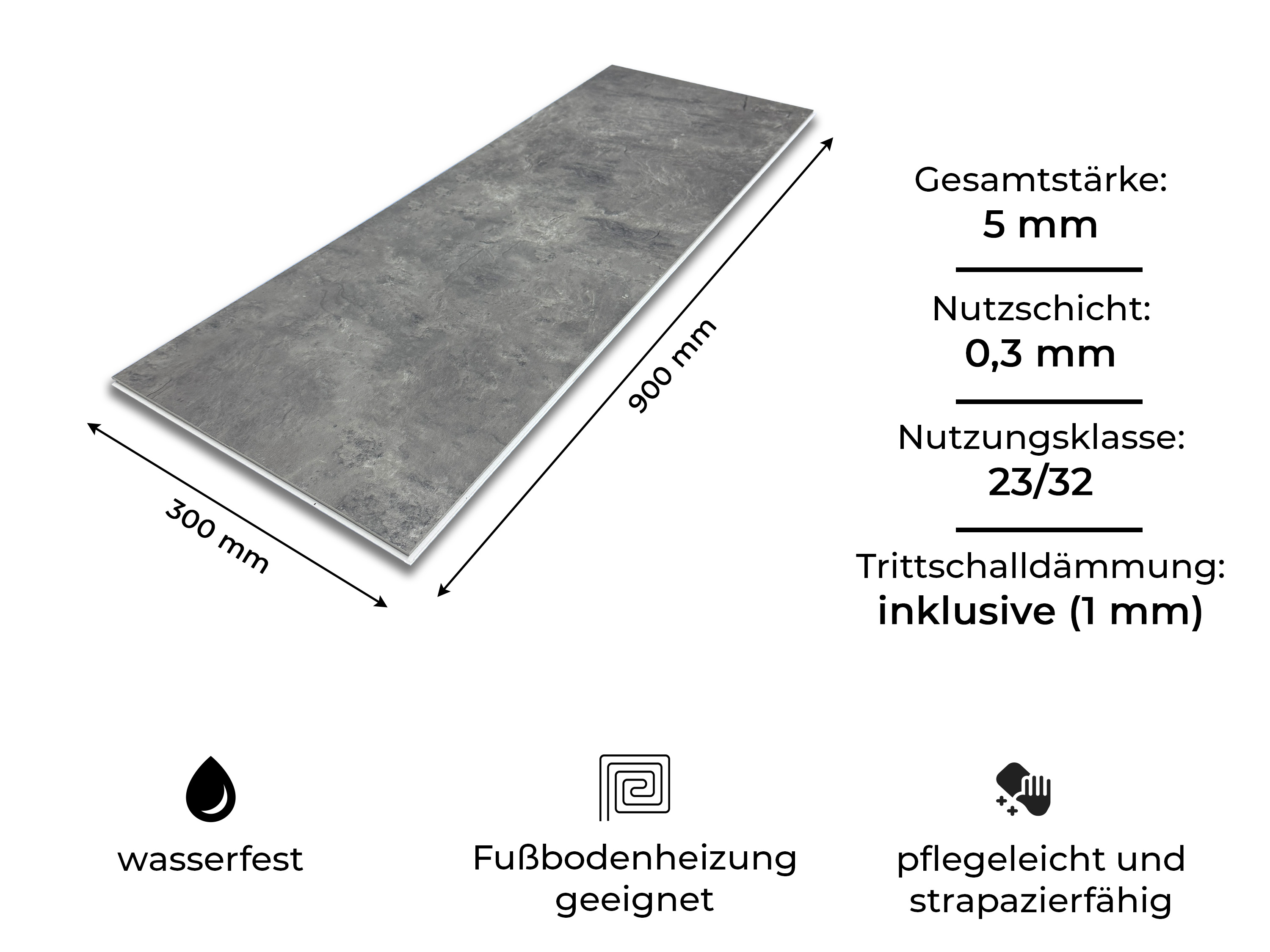 Klick Vinylboden Loft Grey Fliesendekor SPC Klickvinyl 5 mm stark mit Trittschalldämmung - farbige V4 Fuge