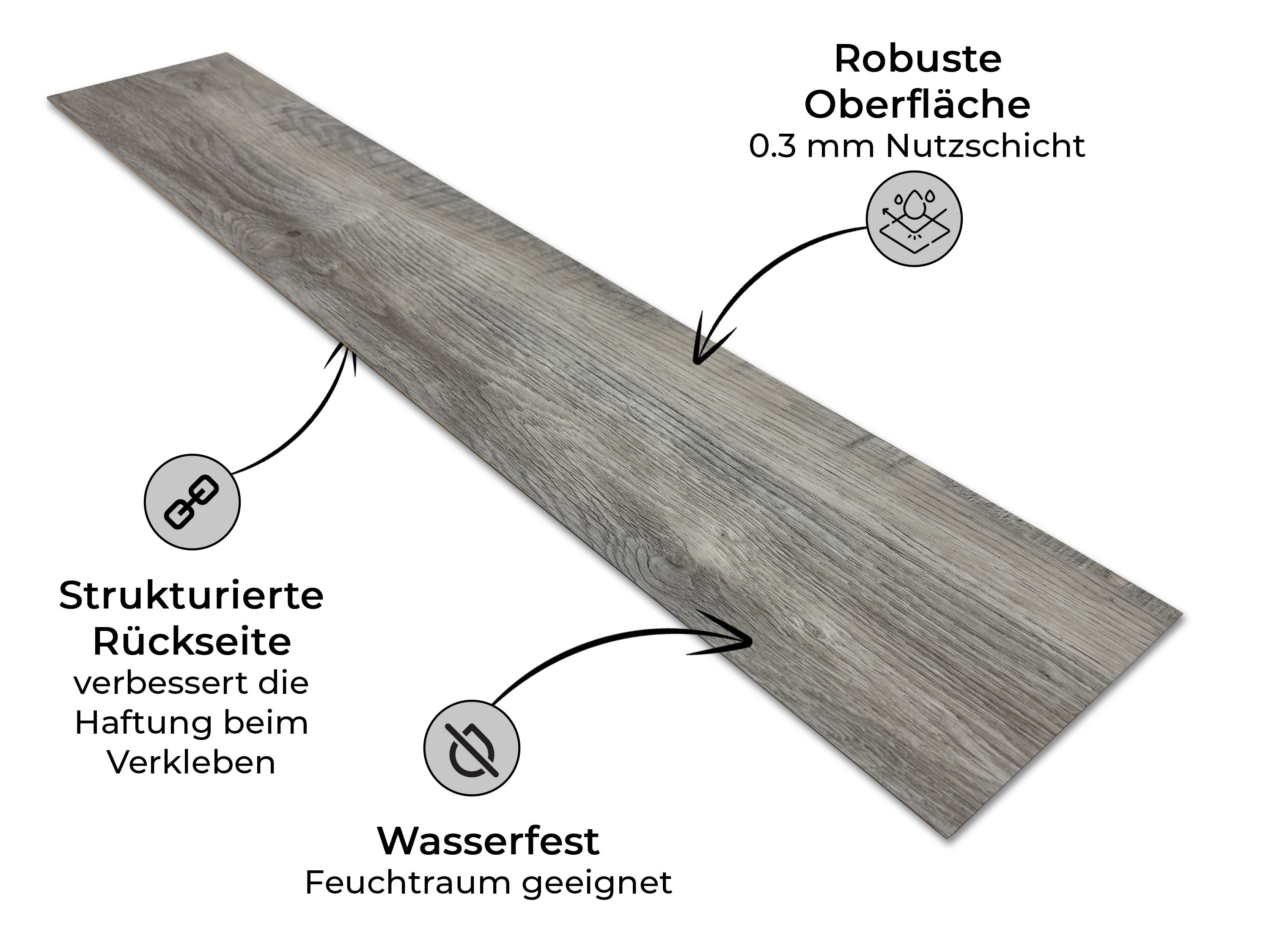 TRECOR® LVT Dryback Klebe-Vinylboden Eiche Rustikal Grau Landhausdiele – wasserfest, 2 mm stark, 0,3 mm Nutzschicht