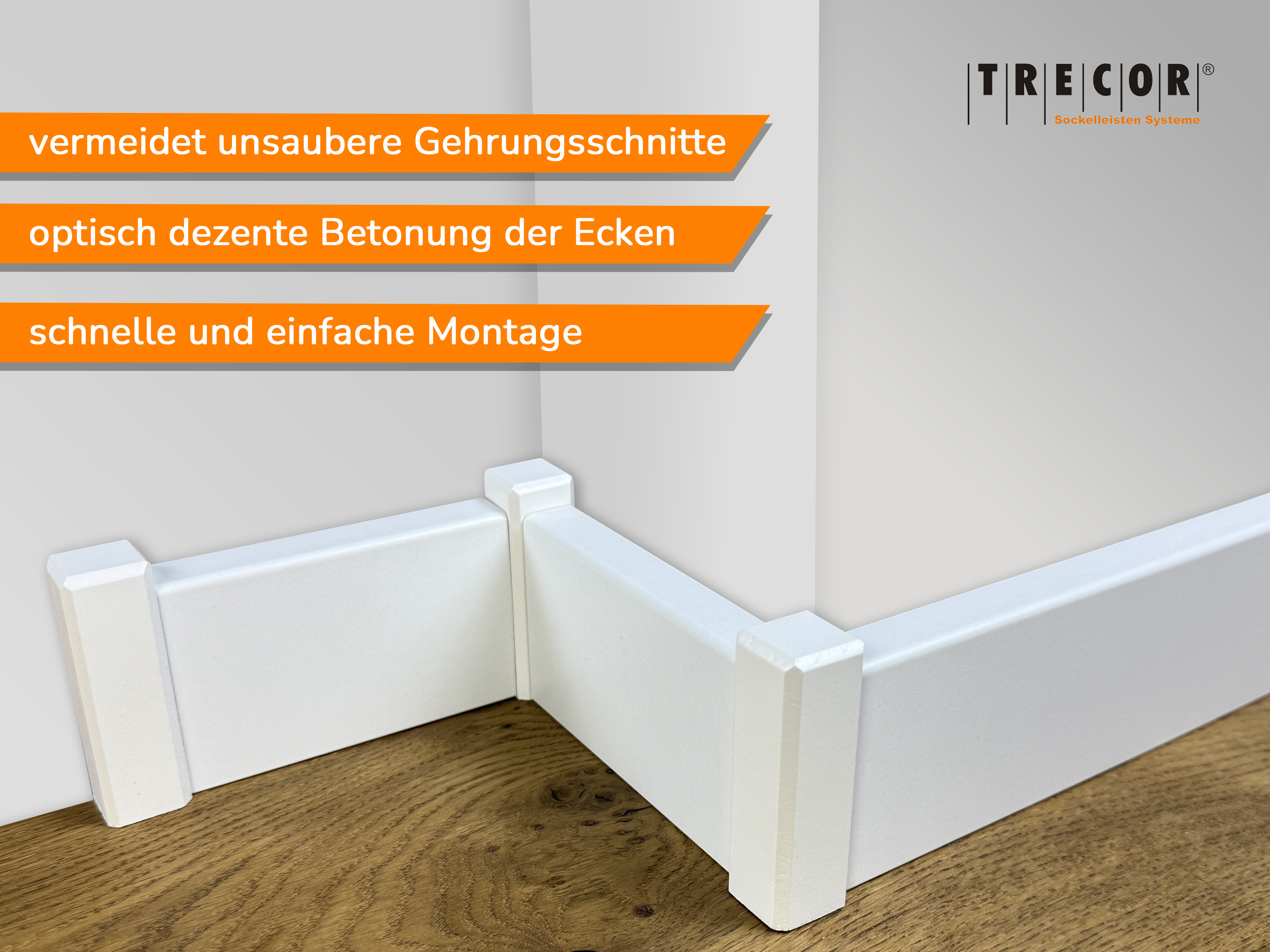 TRECOR® Weiße Holzecken Ecktürme weiß für Trecor® Sockelleisten