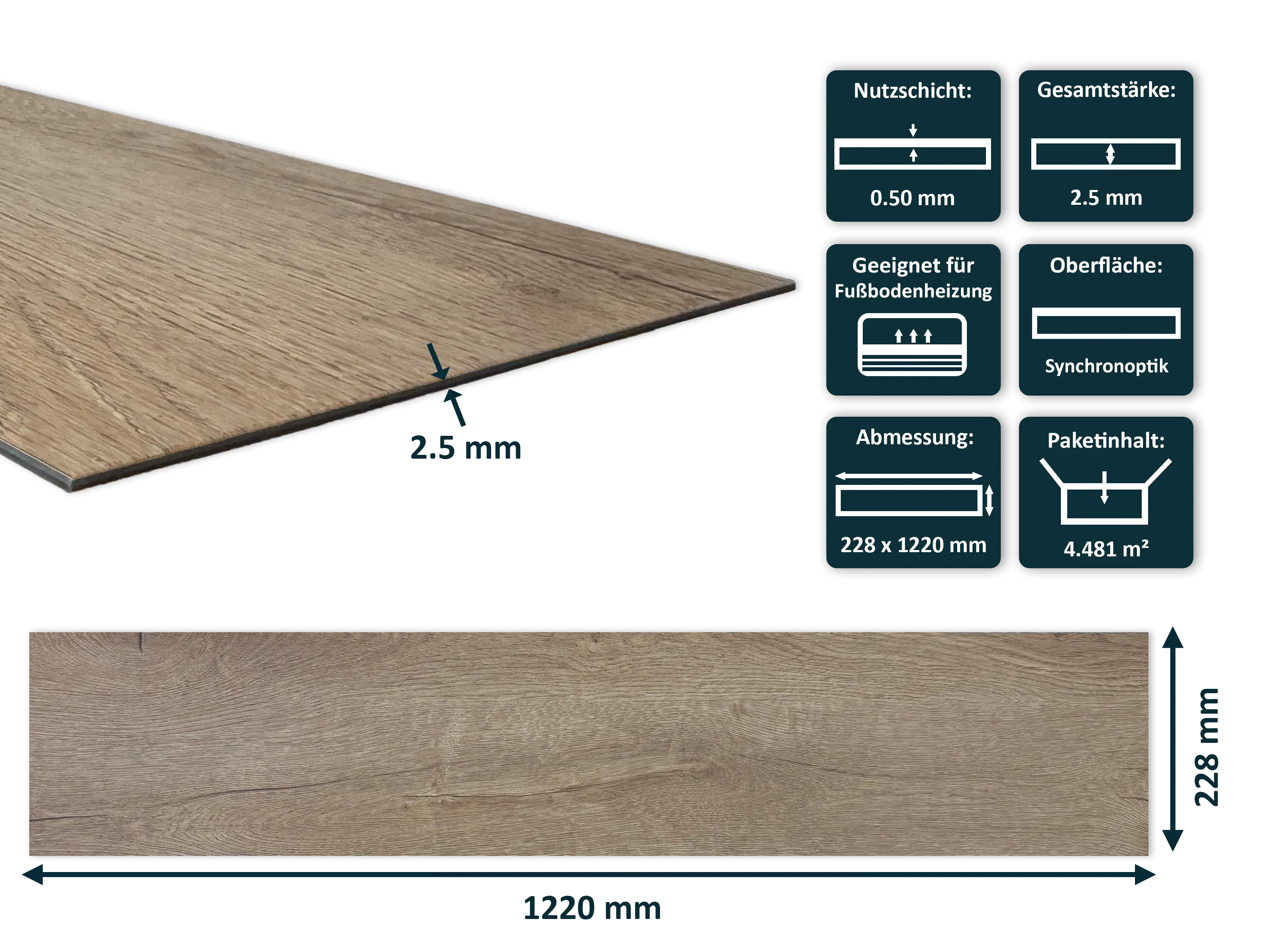 TRECOR® LVT Dryback Klebe Vinylboden Prestige Eiche Natur Landhausdiele - 2,5 mm starker Designboden