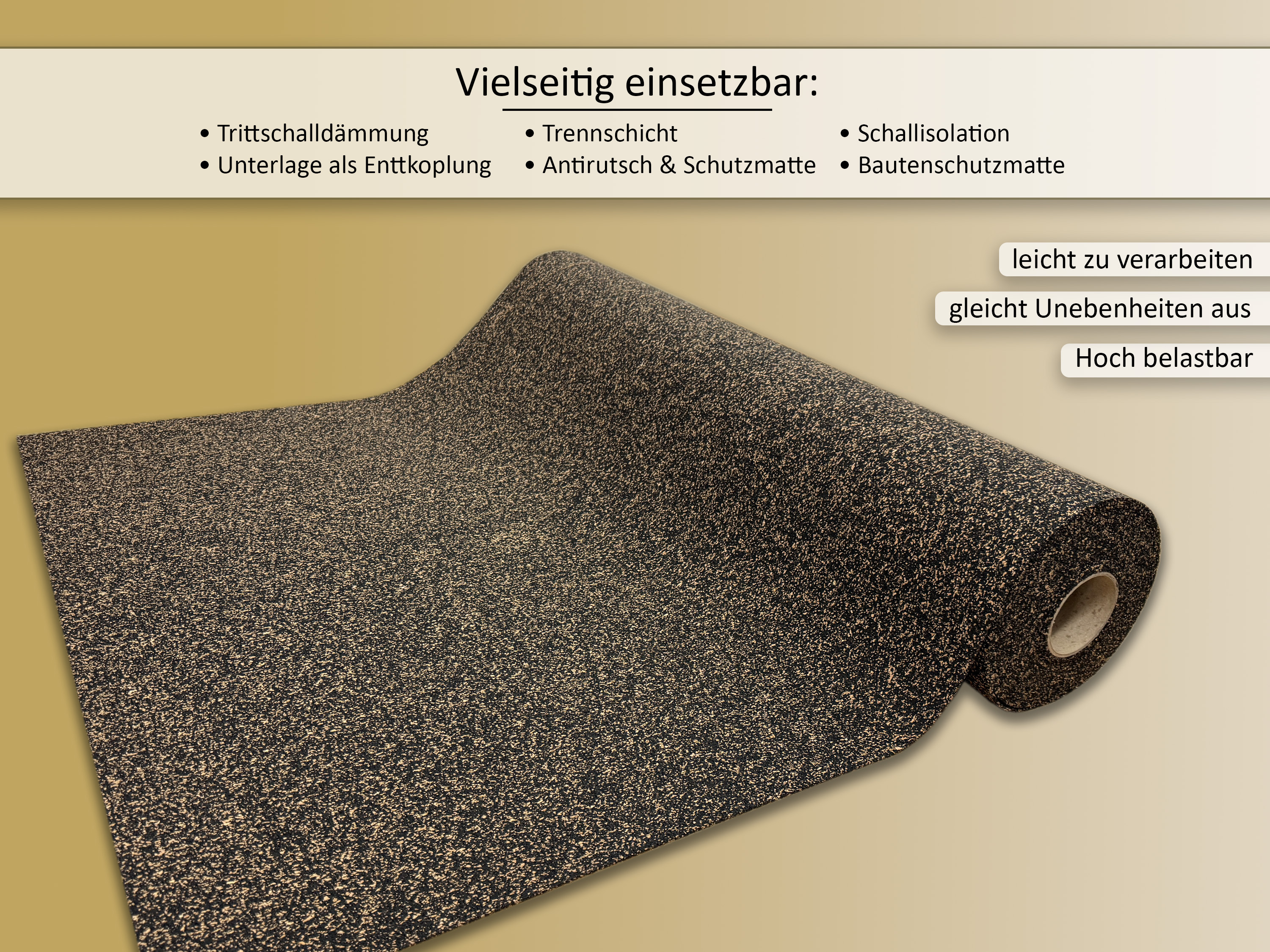 uficell® Gummikork (Rubberkork) Akustik und Vibrations Trittschalldämmung Stärken 2 - 8 mm 