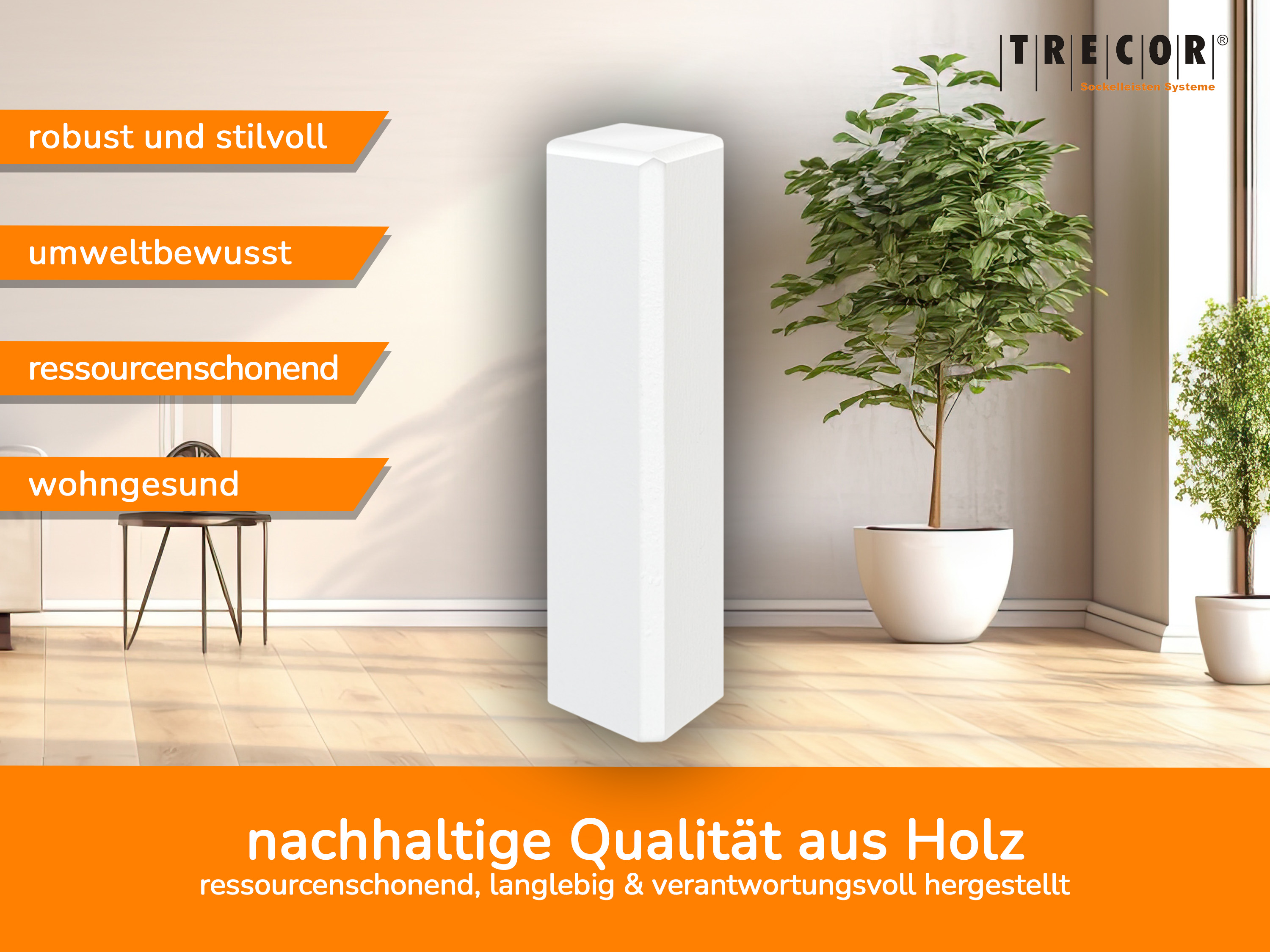 TRECOR® Weiße Holzecken Ecktürme weiß für Trecor® Sockelleisten