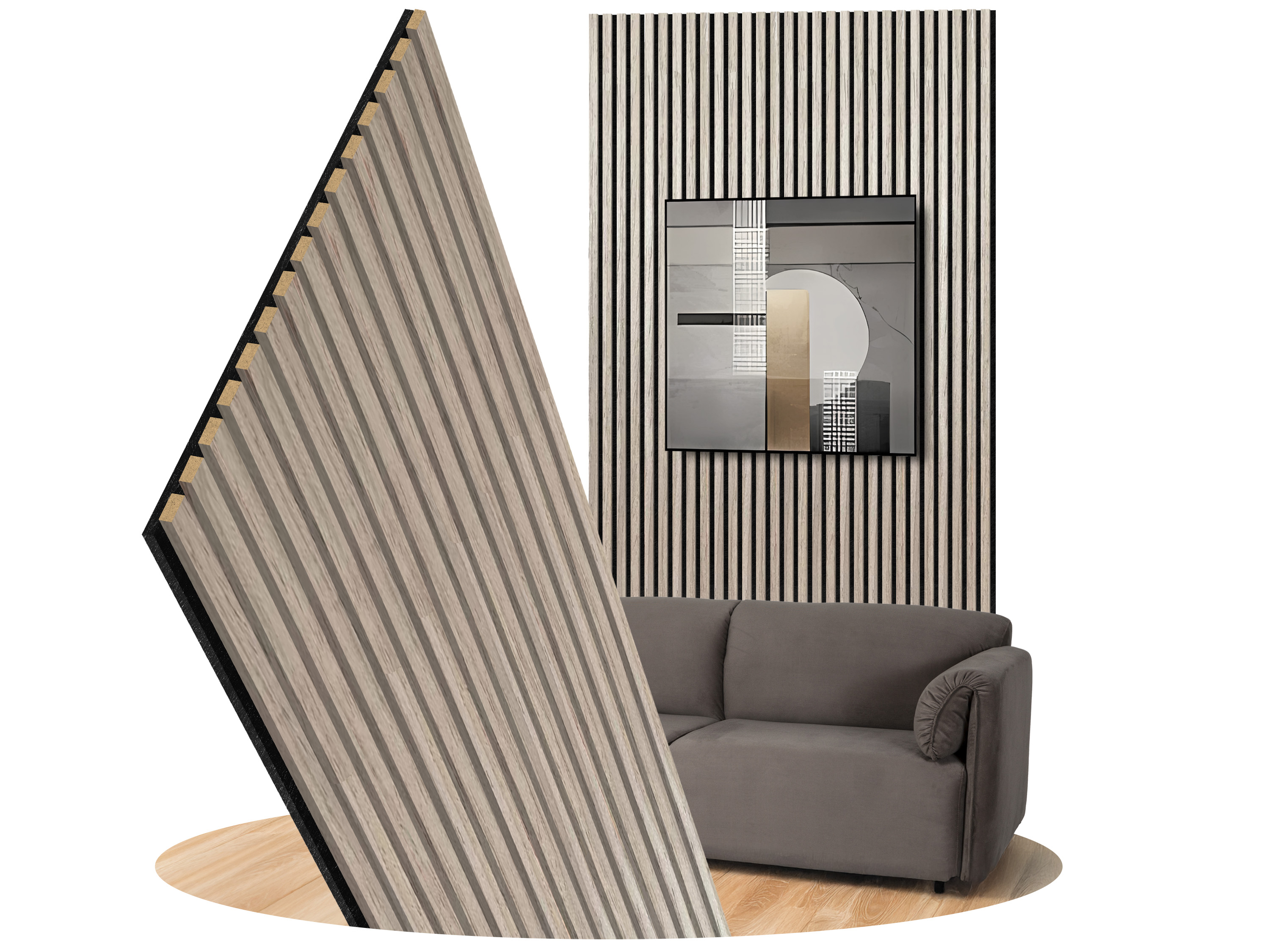 Akustikpaneele Wandpaneele Echtholz Lamellen Wandverkleidung - Eiche Silver zur Schalldämmung
