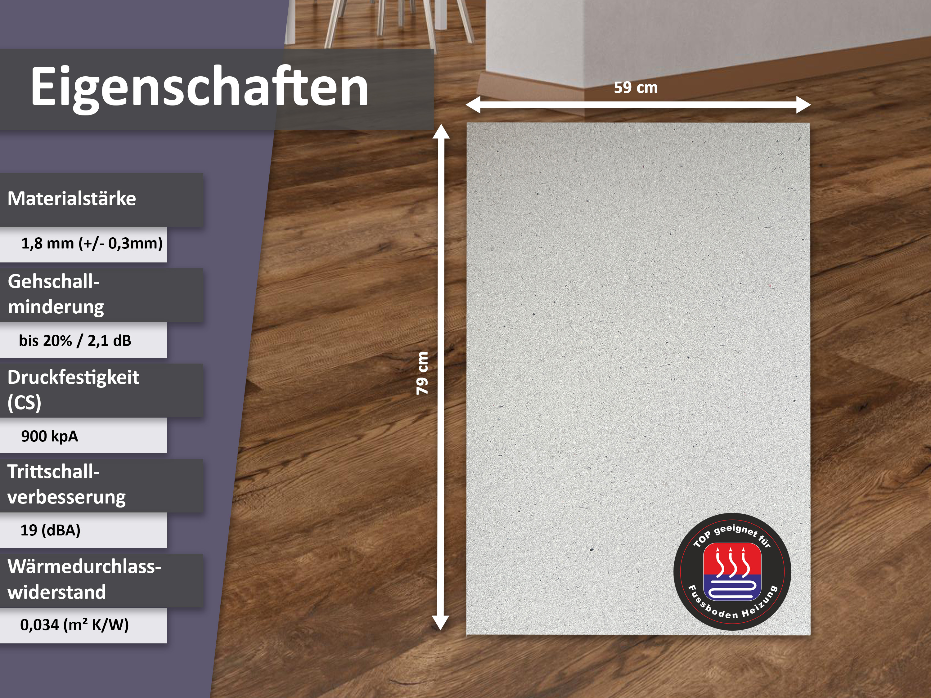 uficell® VinoBoard Akustik Vinyl Trittschalldämmung mit Anti-Slip-Effekt für Voll Vinyl-/LVT-Böden