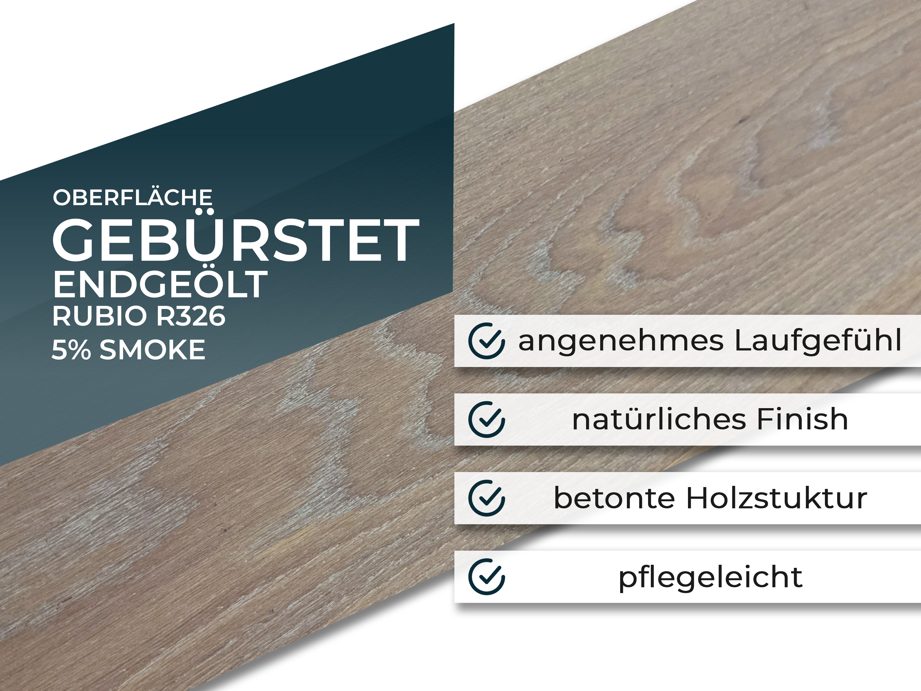 Parkettboden 3-Schicht Landhausdiele Eiche Rustikal Parkett gebürstet RUBIO R326a Smoke 5% endgeölt
