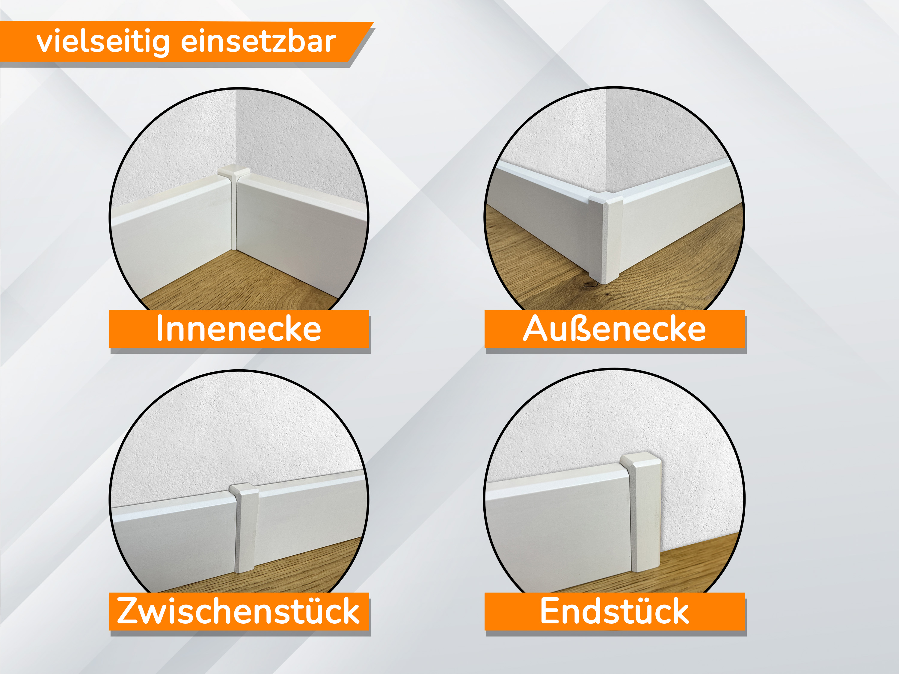 TRECOR® Weiße Holzecken Ecktürme weiß für Trecor® Sockelleisten
