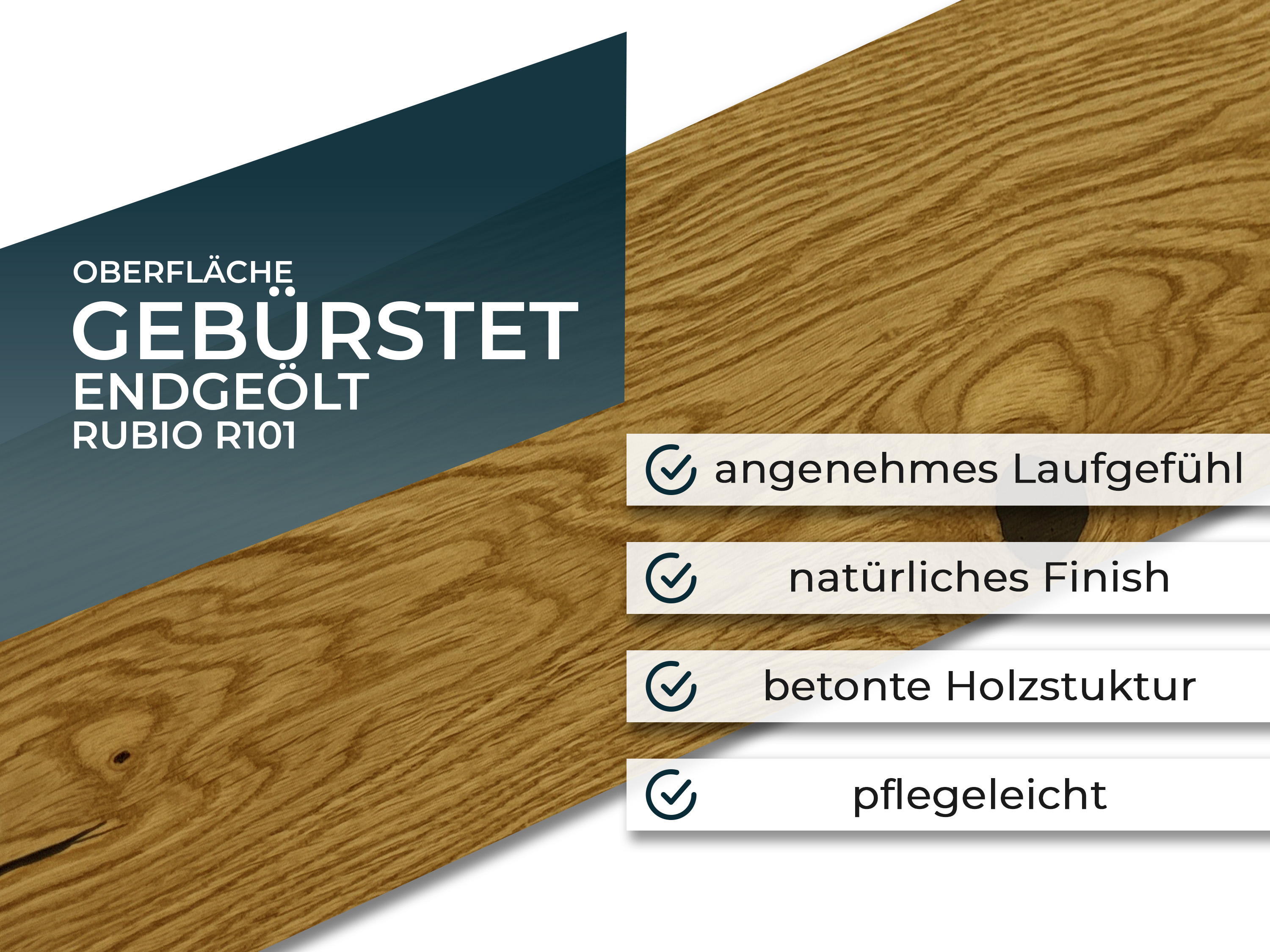 Parkettboden Eiche Country Klick Parkett Landhausdiele 3 Schicht 190 mm Breit Rubio R101, gebürstet, gefast & endgeölt