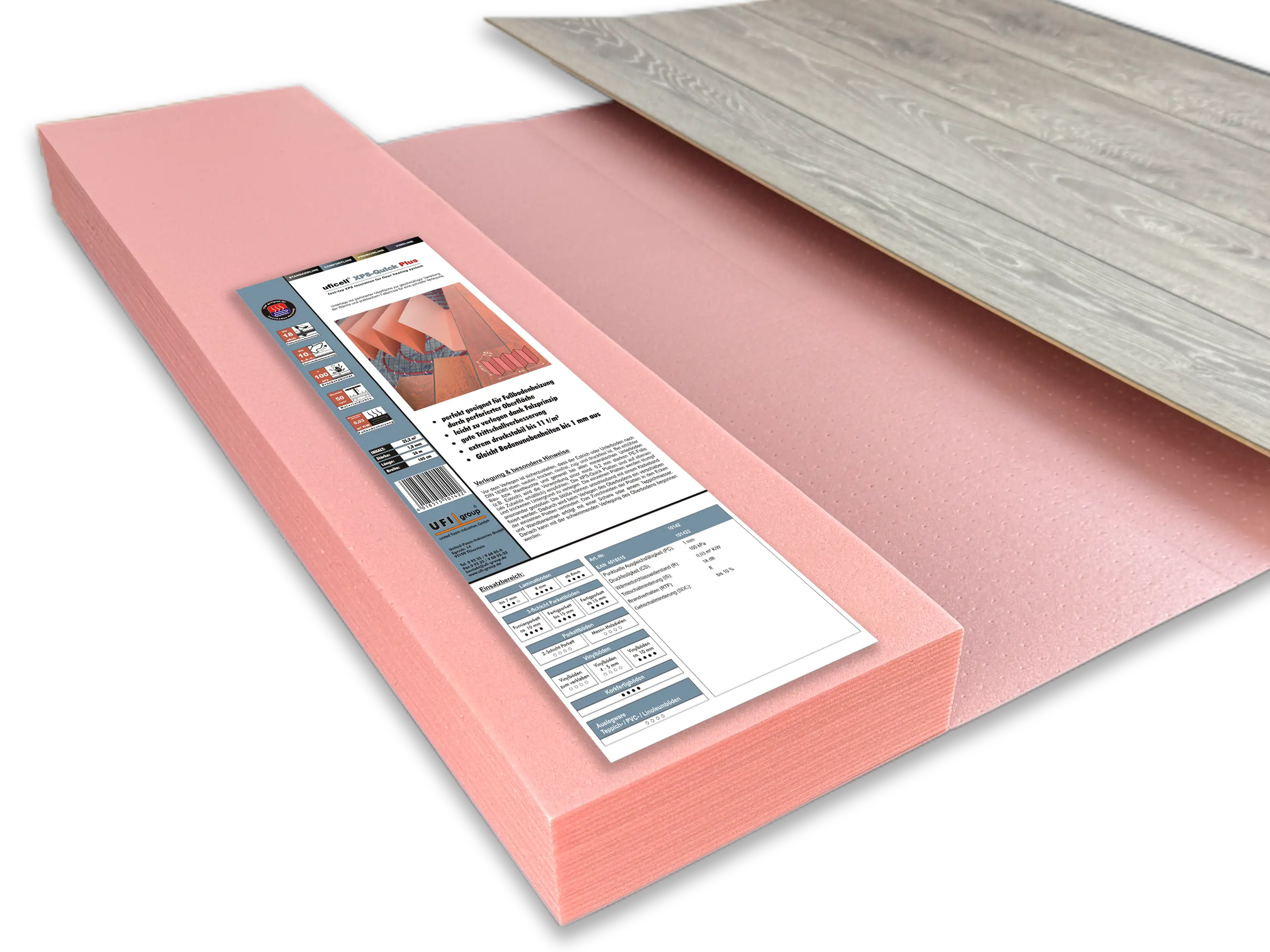 uficell® XPS QUICK PLUS Trittschalldämmung für Fußbodenheizung, Stärke: 1,8 mm, 12,6 m²