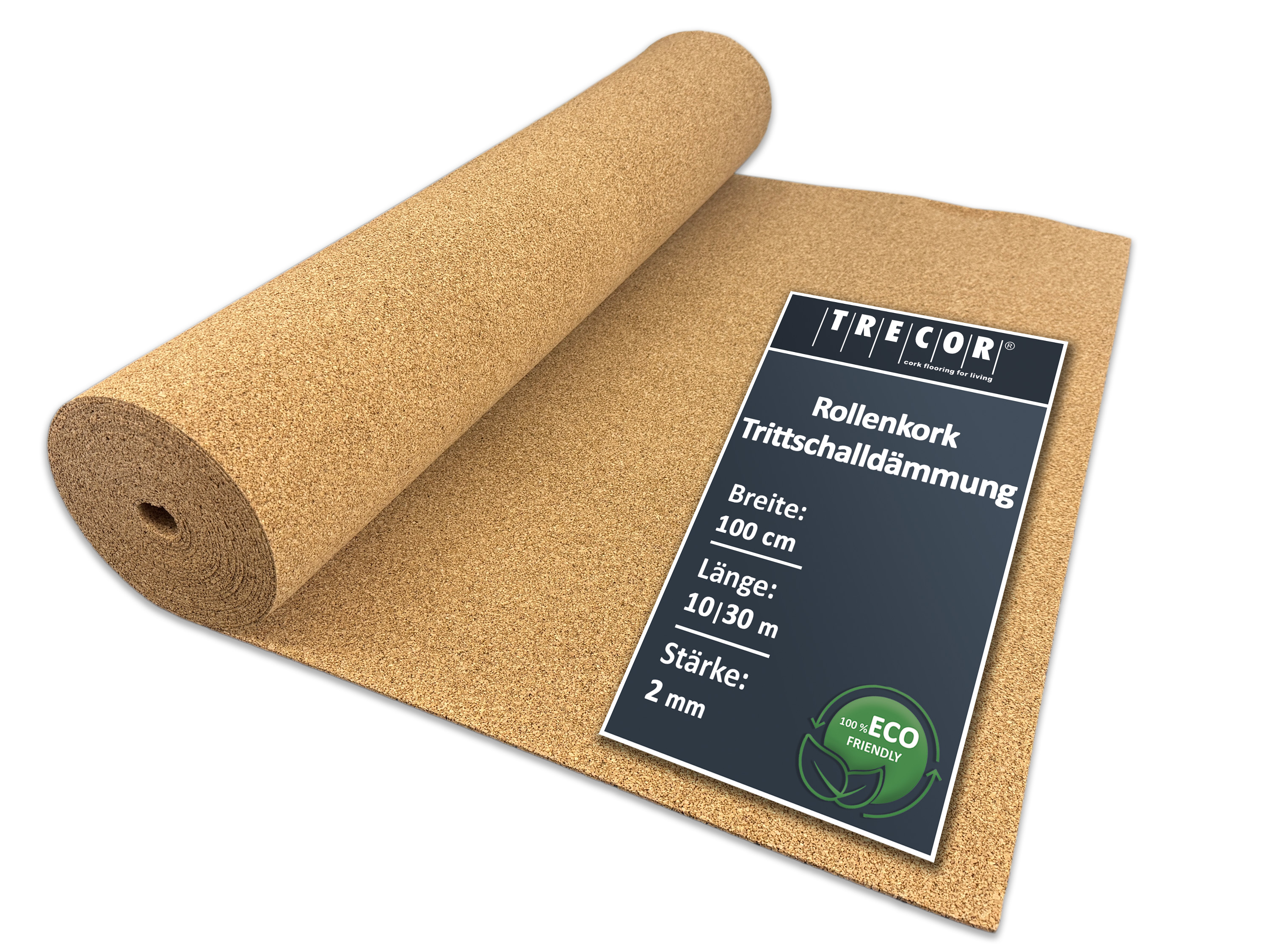 TRECOR® Rollenkork Kork Trittschalldämmung Korkunterlage Stärke: 2 mm / 10 m² Rolle