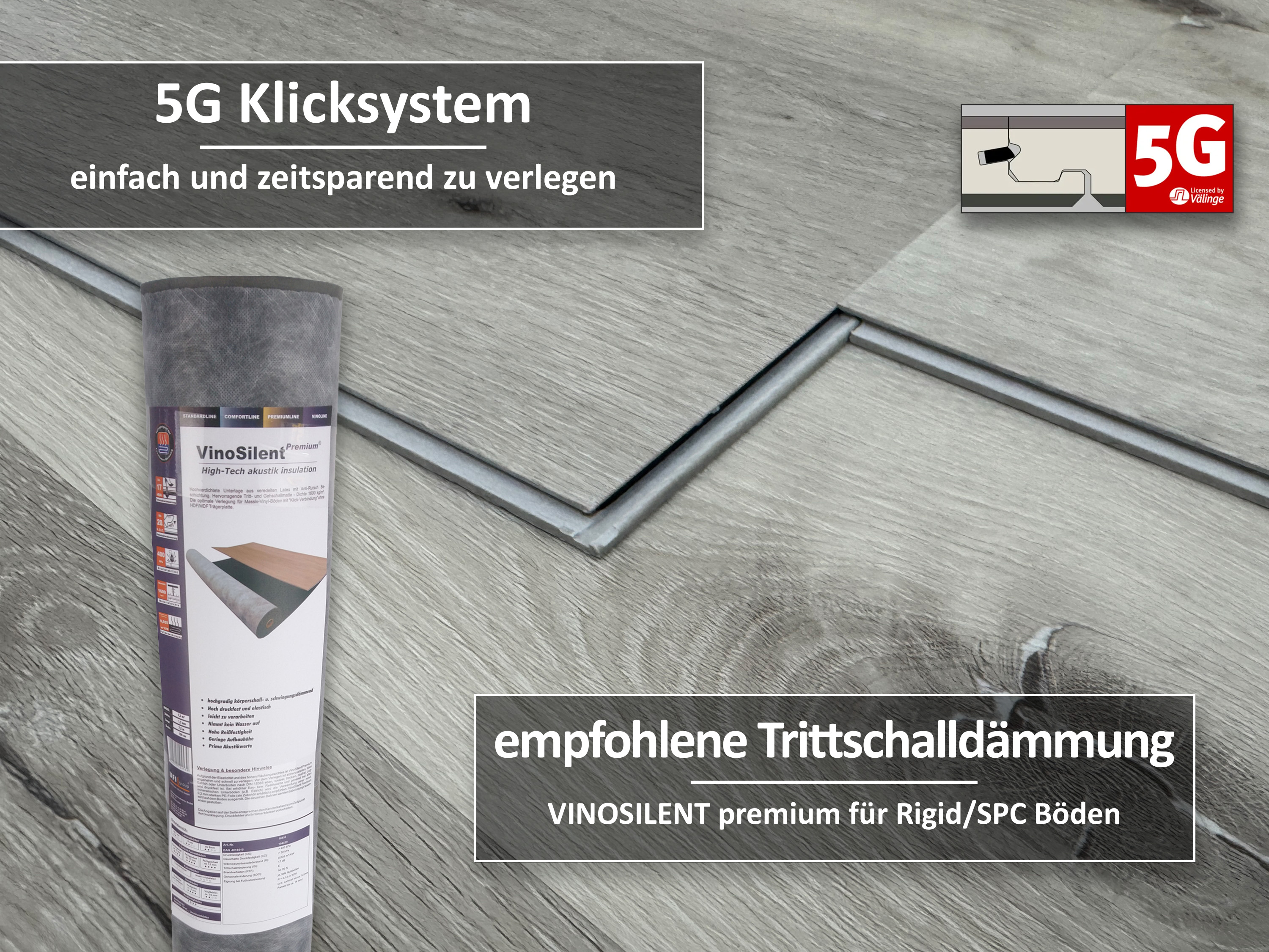 TRECOR® SPC / RIGID Klick Vinylboden Eiche Rustique Weiß Landhausdiele - 5 mm - Synchronoberfläche - 5G Klick