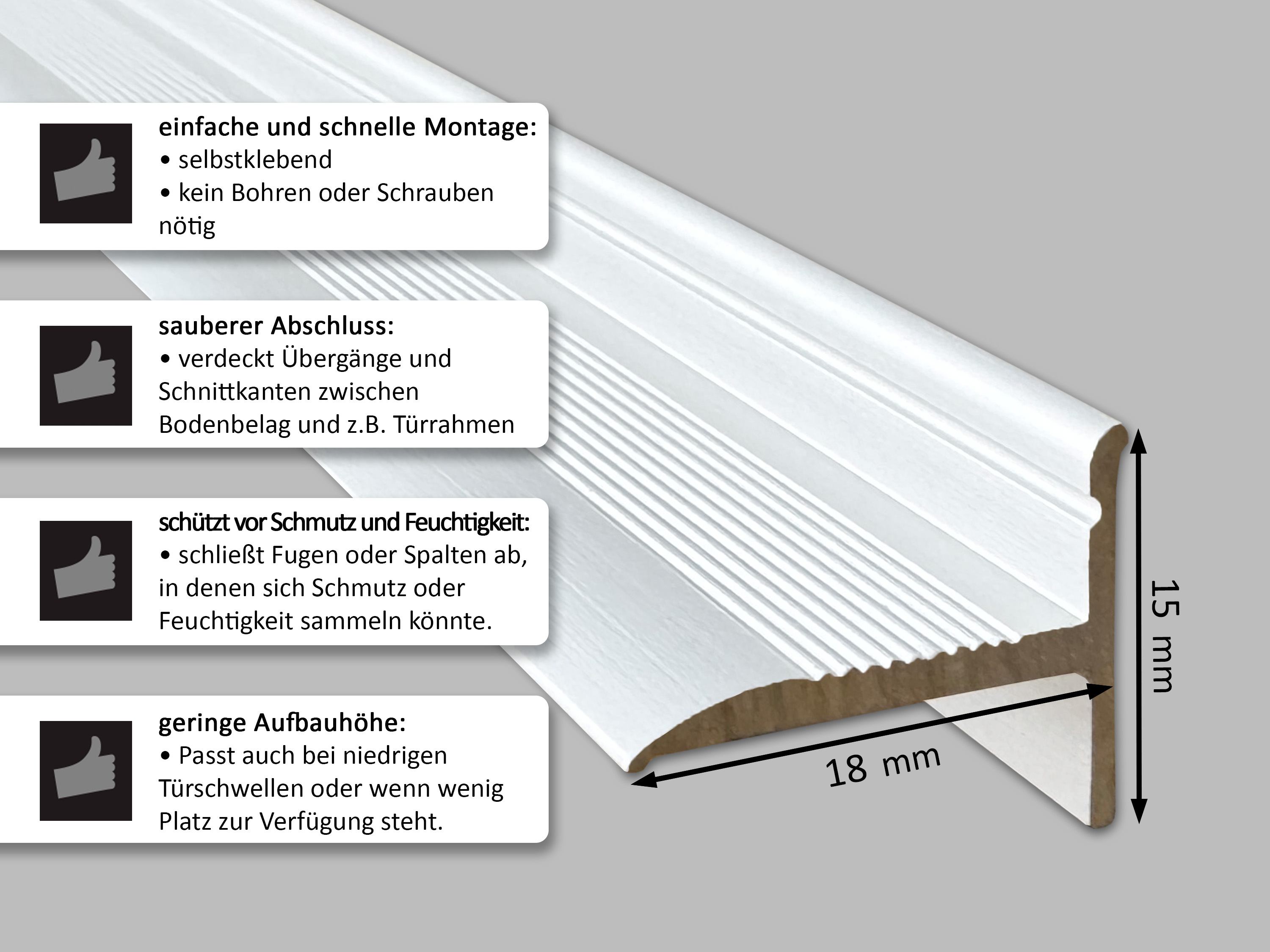 ufitec® Sockelprofil SK für den perfekten Abschluß an Balkon- und Terassentüren, weiß