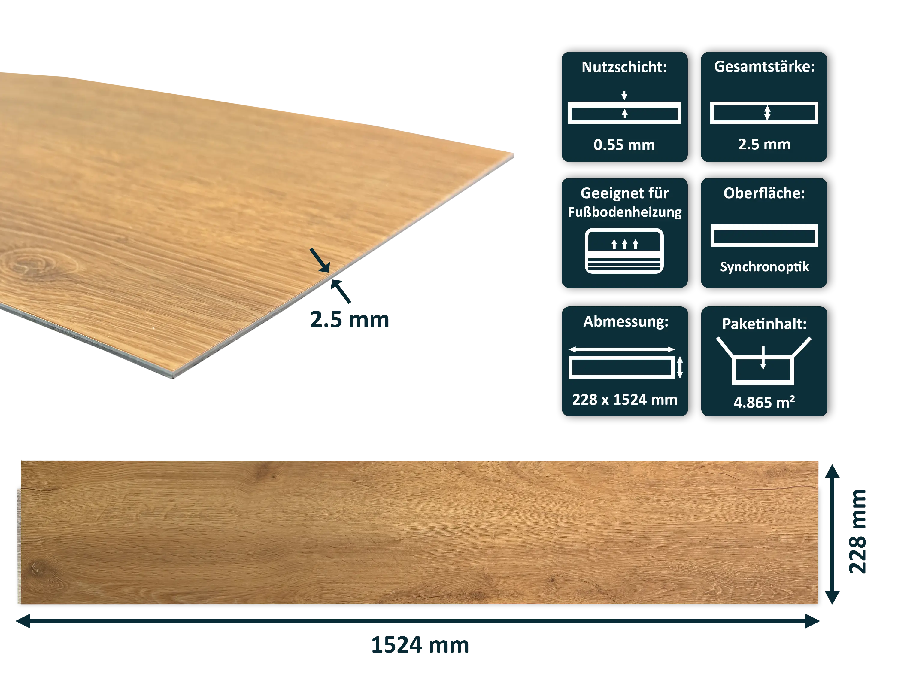TRECOR® LVT Dryback Klebe Vinylboden Eiche Classic Hell Landhausdiele - 2,5 mm starker Designboden