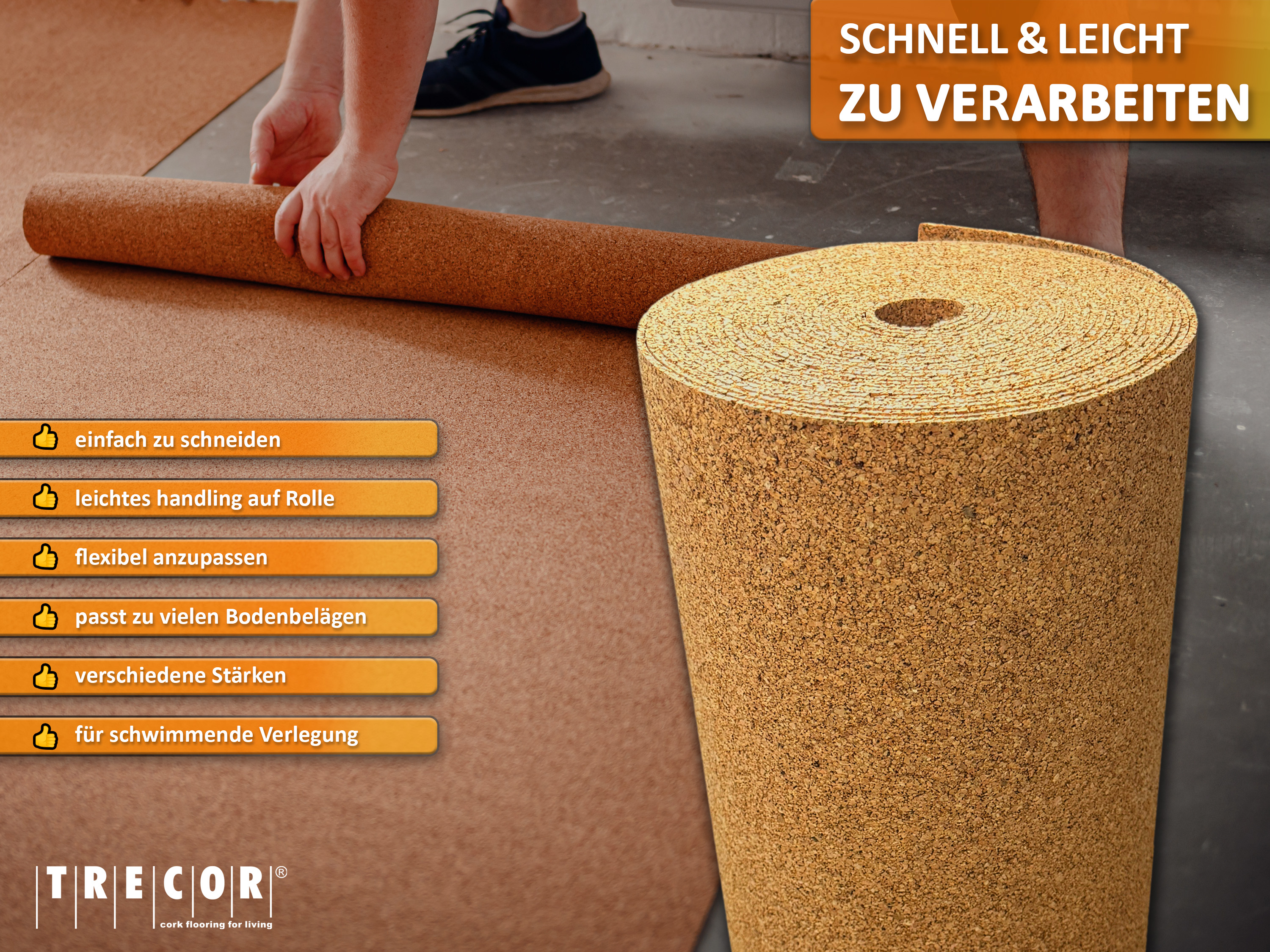 TRECOR® Rollenkork Kork Trittschalldämmung Korkunterlage