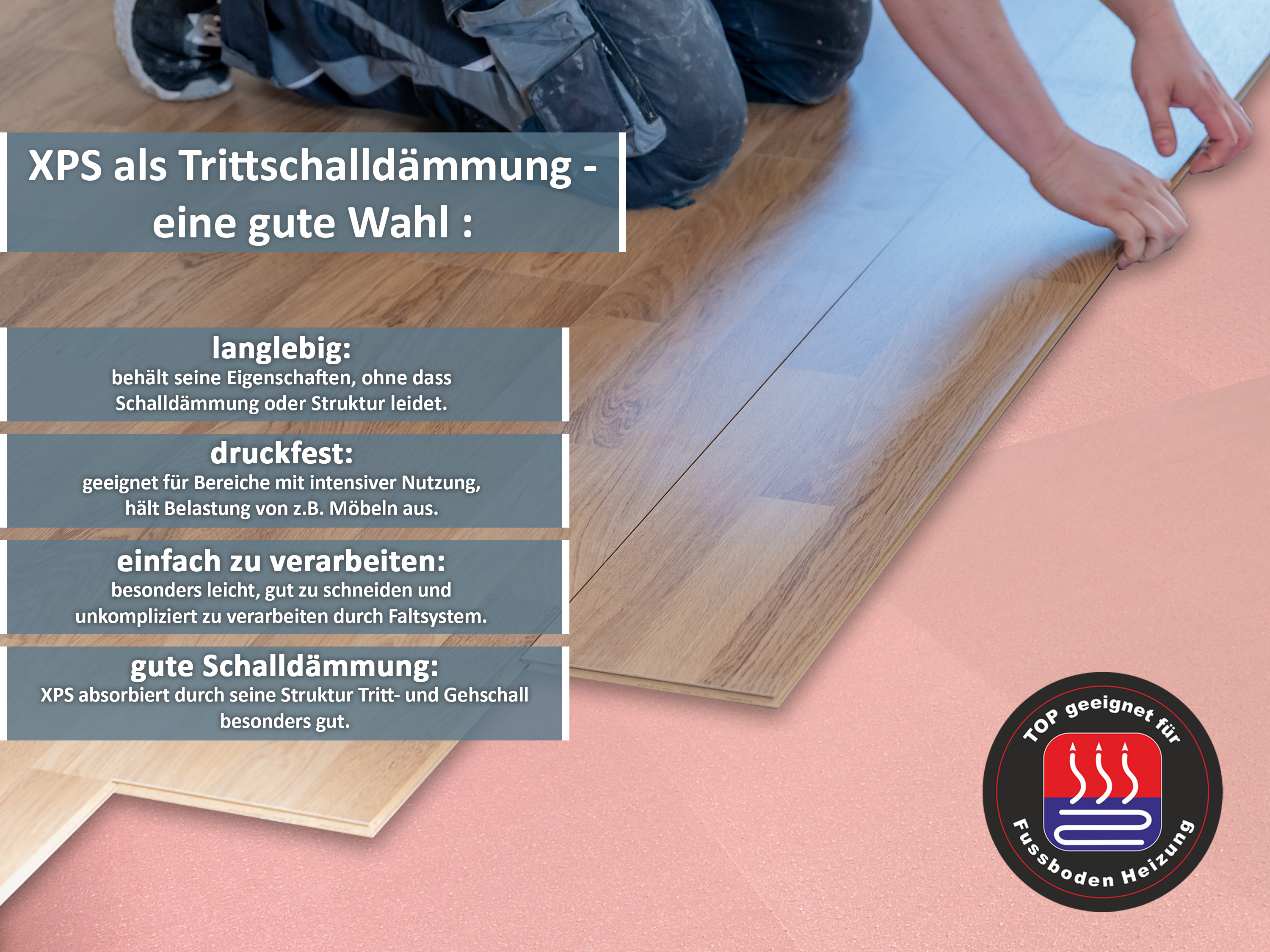 uficell® XPS QUICK PLUS Trittschalldämmung für Fußbodenheizung, Stärke: 1,8 mm, 12,6 m²
