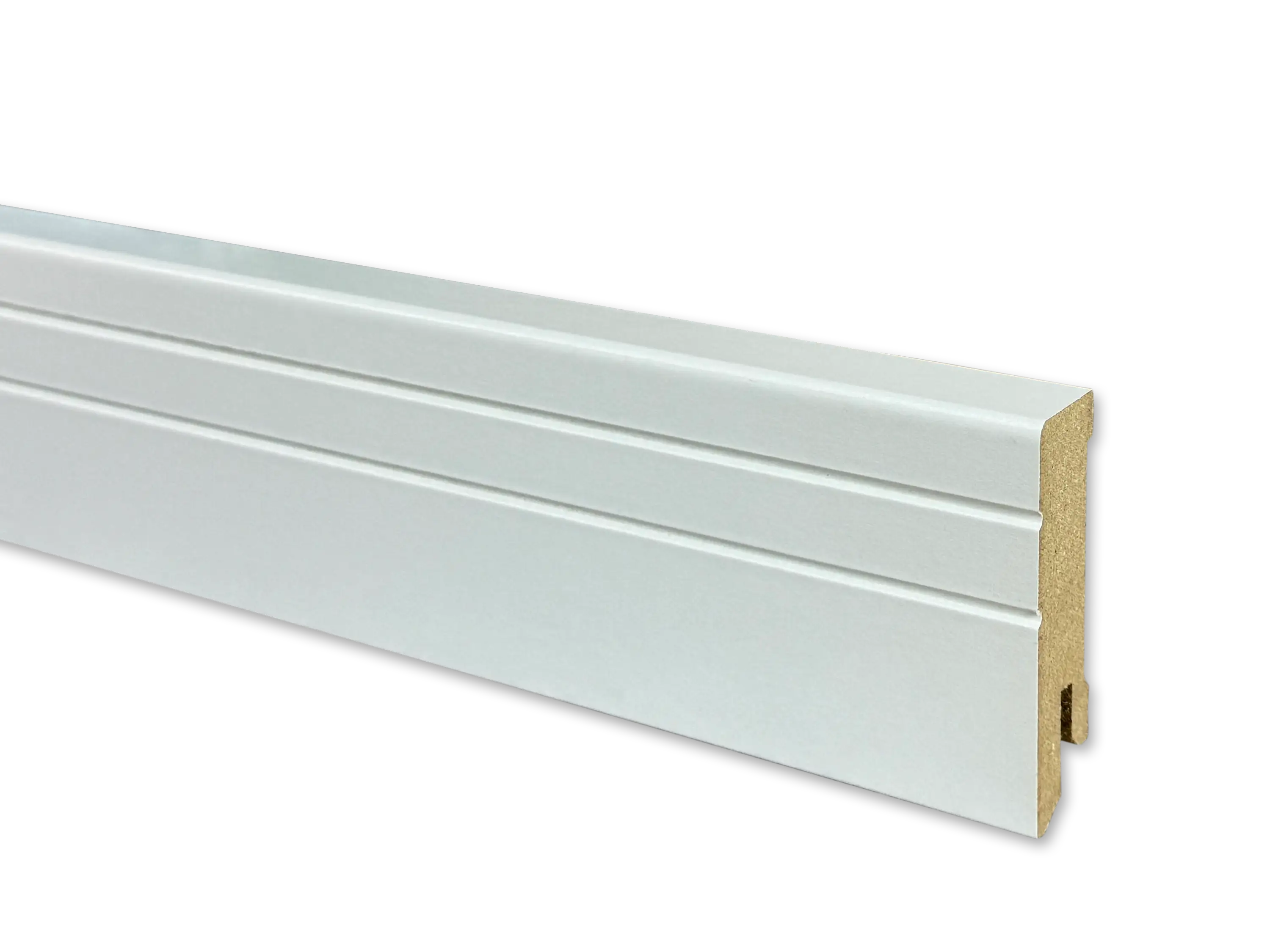 TRECOR® CUBE NEO Sockelleiste, Fußleiste 16 x 58 mm in Weiß RAL 9016 - CLIPSTAR Fräsung