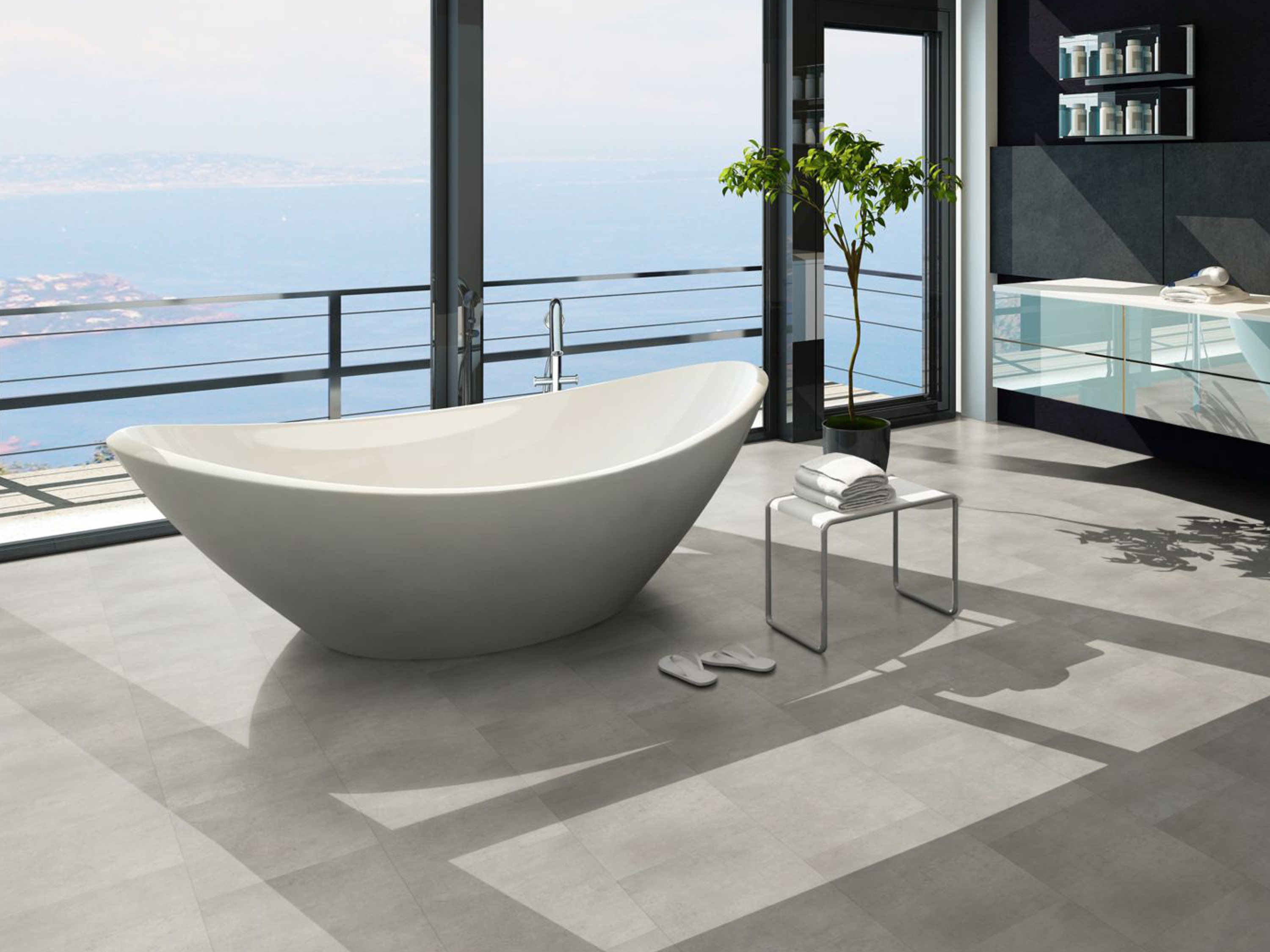 TRECOR® Klick Vinylboden Fliesenoptik Stone White mit V- Fuge 4.2 mm mit 0,3 mm Nutzschicht