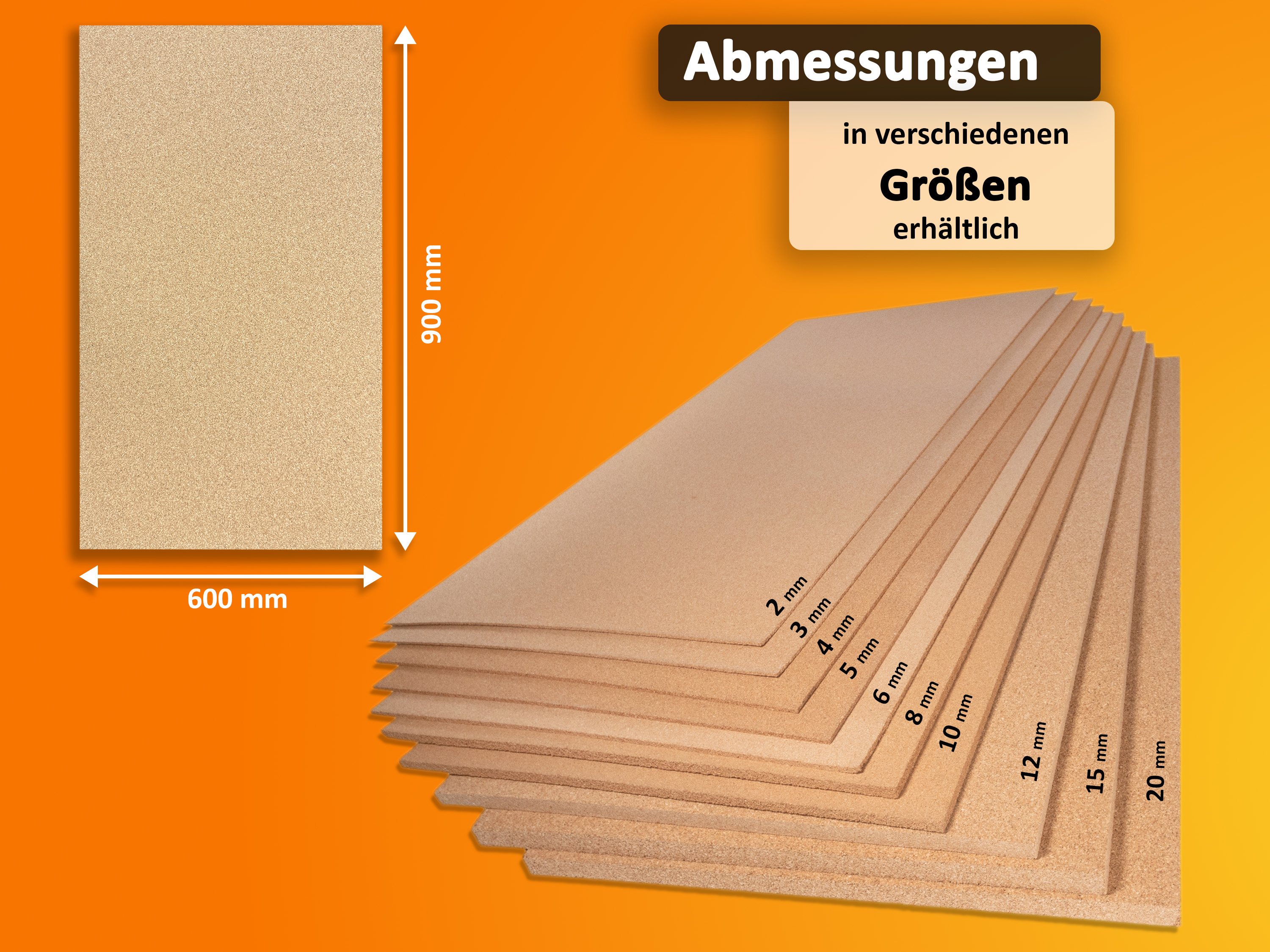 Pinnwand Korkplatten Superfein (beidseitig geschliffen) Format 900 x 600 mm