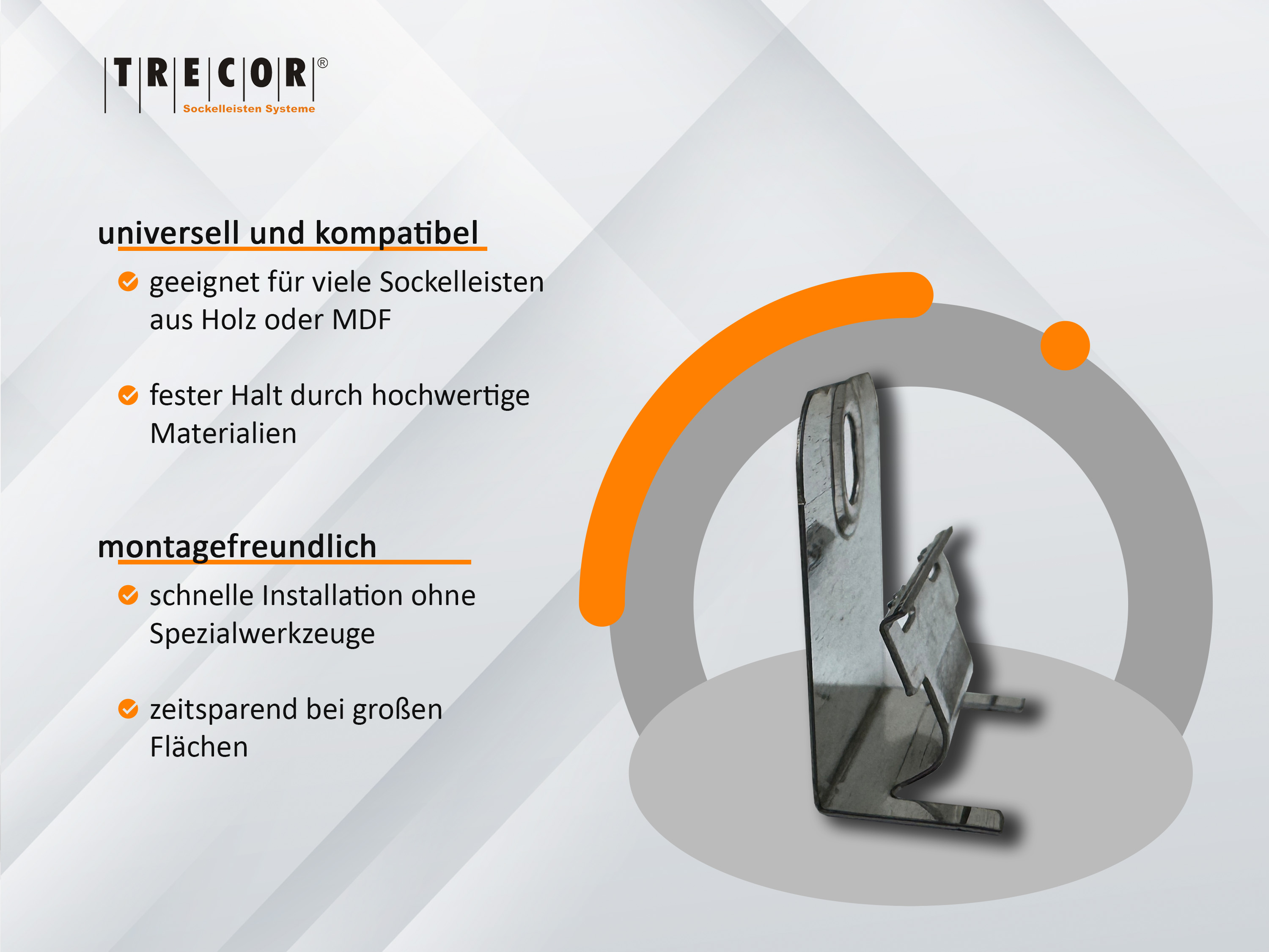 CLIPSTAR® Montageclip / Befestigungsclip für TRECOR® Sockelleisten mit Clipstar Fräsung, 50 er Pack