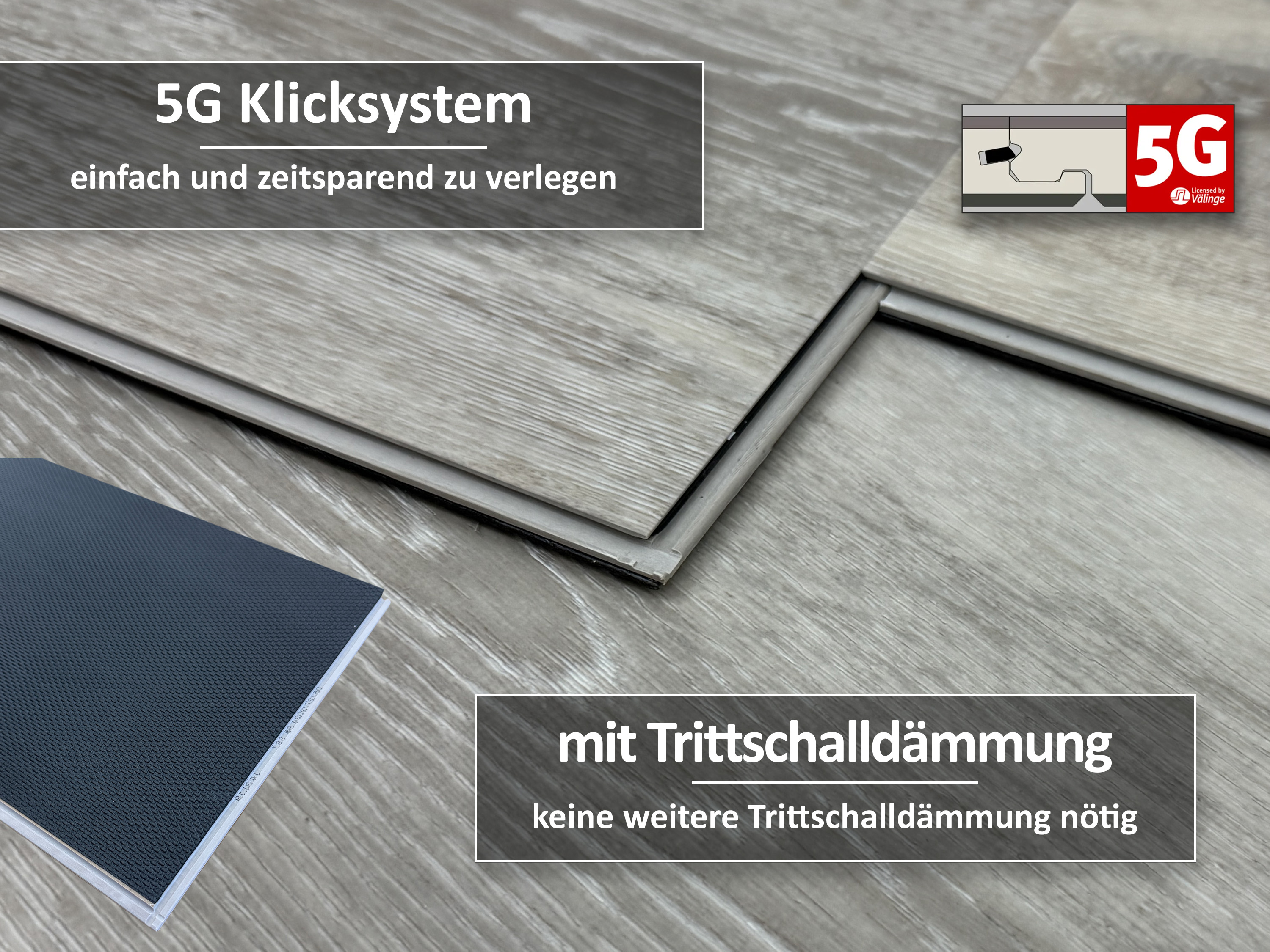 Vinylboden Eiche Premium Silber Rigid Klickvinyl 6,5 mm Stark, V4 Fuge, inkl. 1 mm Trittschalldämmung