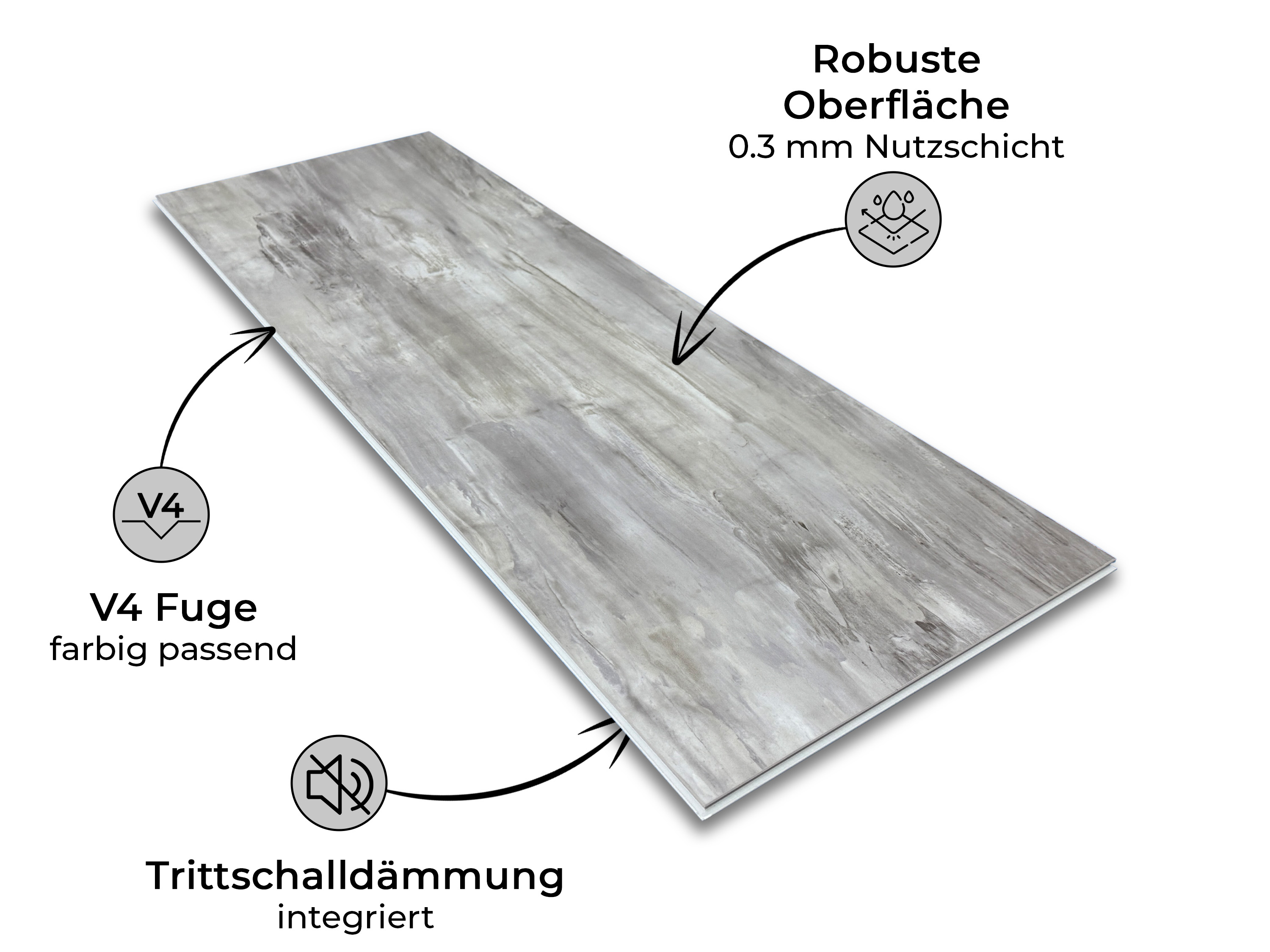 Klick Vinylboden Alpin Slate Fliesendekor SPC Klickvinyl 5 mm stark mit Trittschalldämmung - farbige V4 Fuge