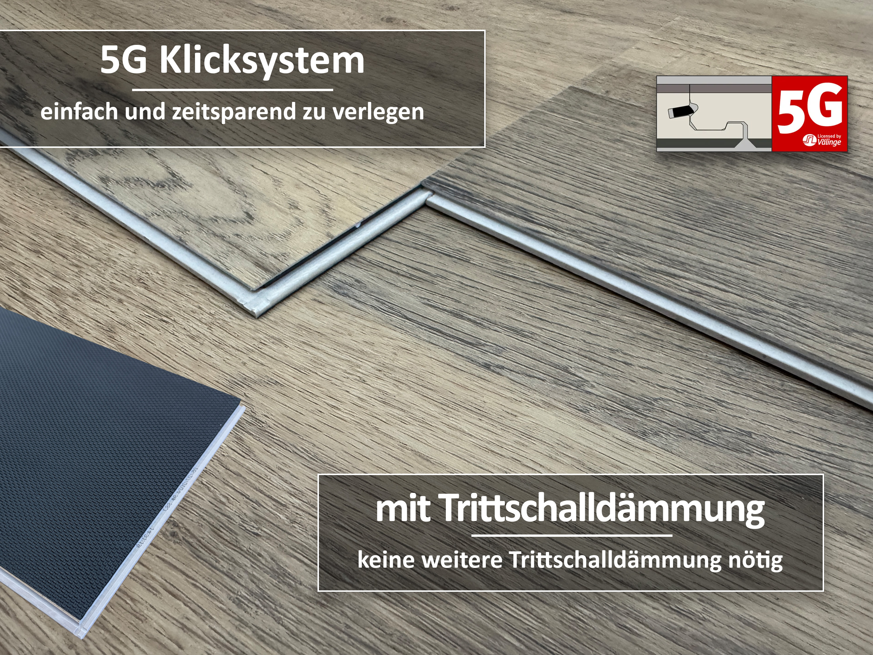 Vinylboden Rigid SPC Cottage Eiche Natur 5G Klicksystem 6,5 mm, V4 Fuge, inkl. 1 mm Trittschalldämmung