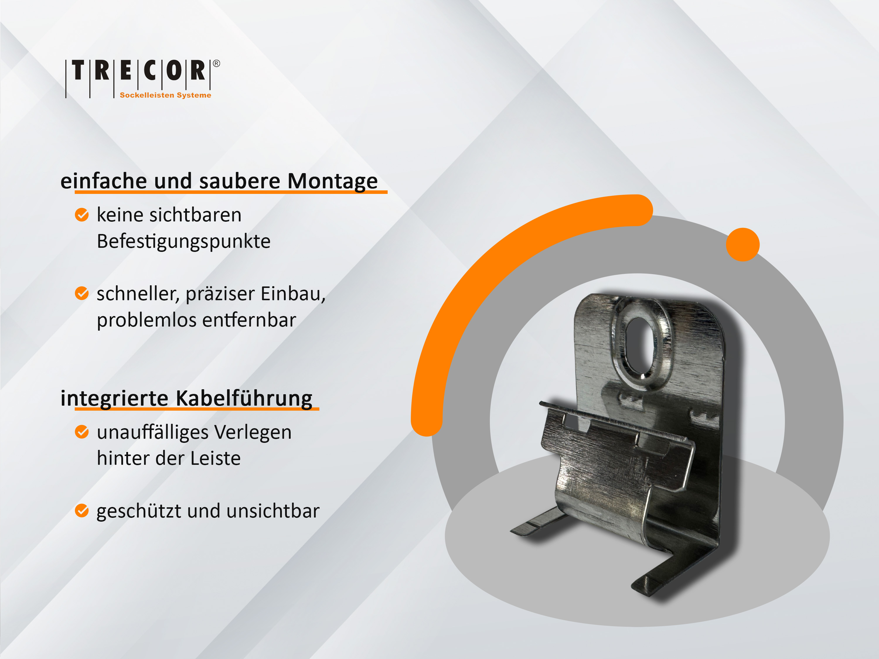 CLIPSTAR® Montageclip / Befestigungsclip für TRECOR® Sockelleisten mit Clipstar Fräsung, 50 er Pack