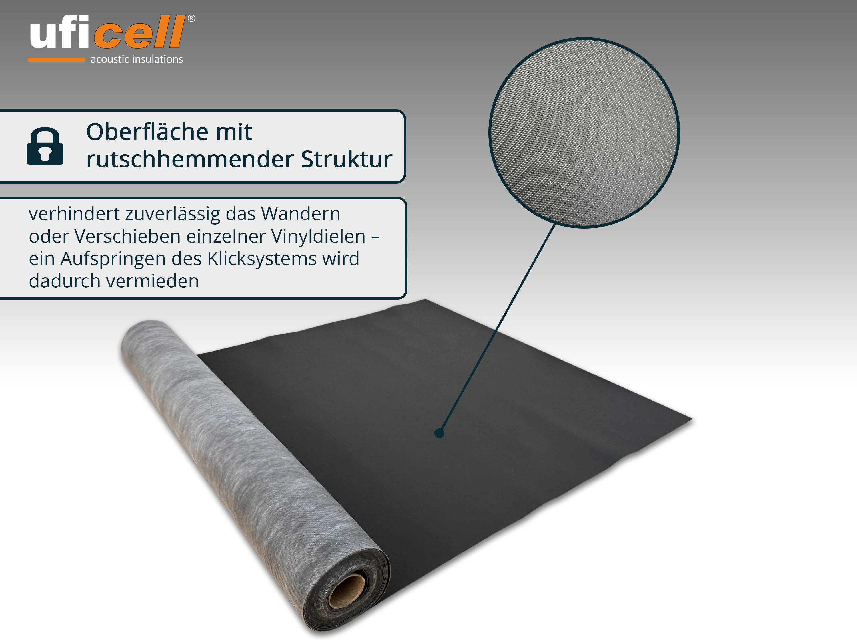 Vinylunterlage uficell® VINOSILENT premium Trittschallmatte mit Anti-Rutsch Oberfläche für Rigid/SPC Vinyl