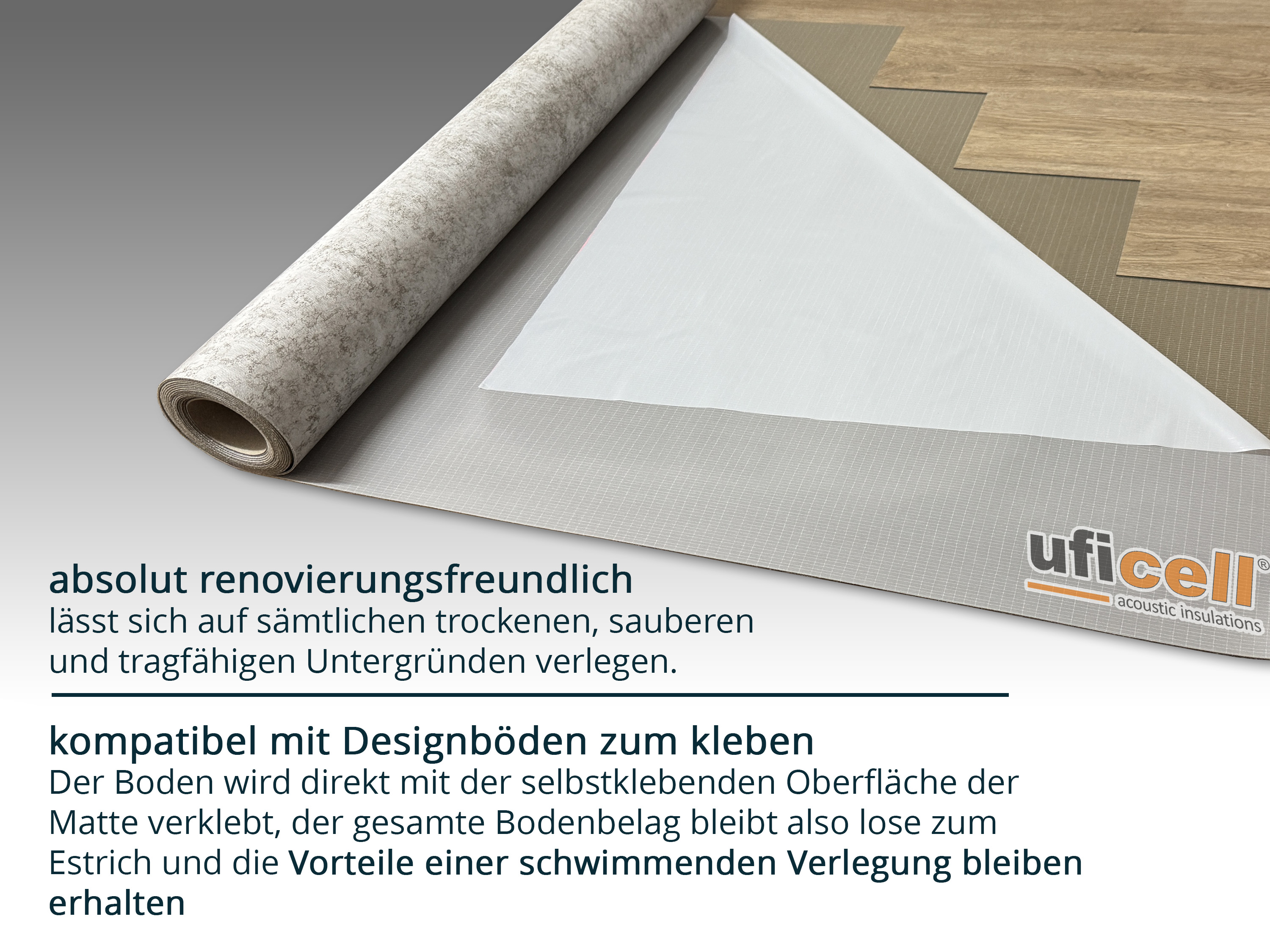 selbstklebende Akustikmatte uficell® VINOSTICK® silent premium für Dryback Klebevinylböden