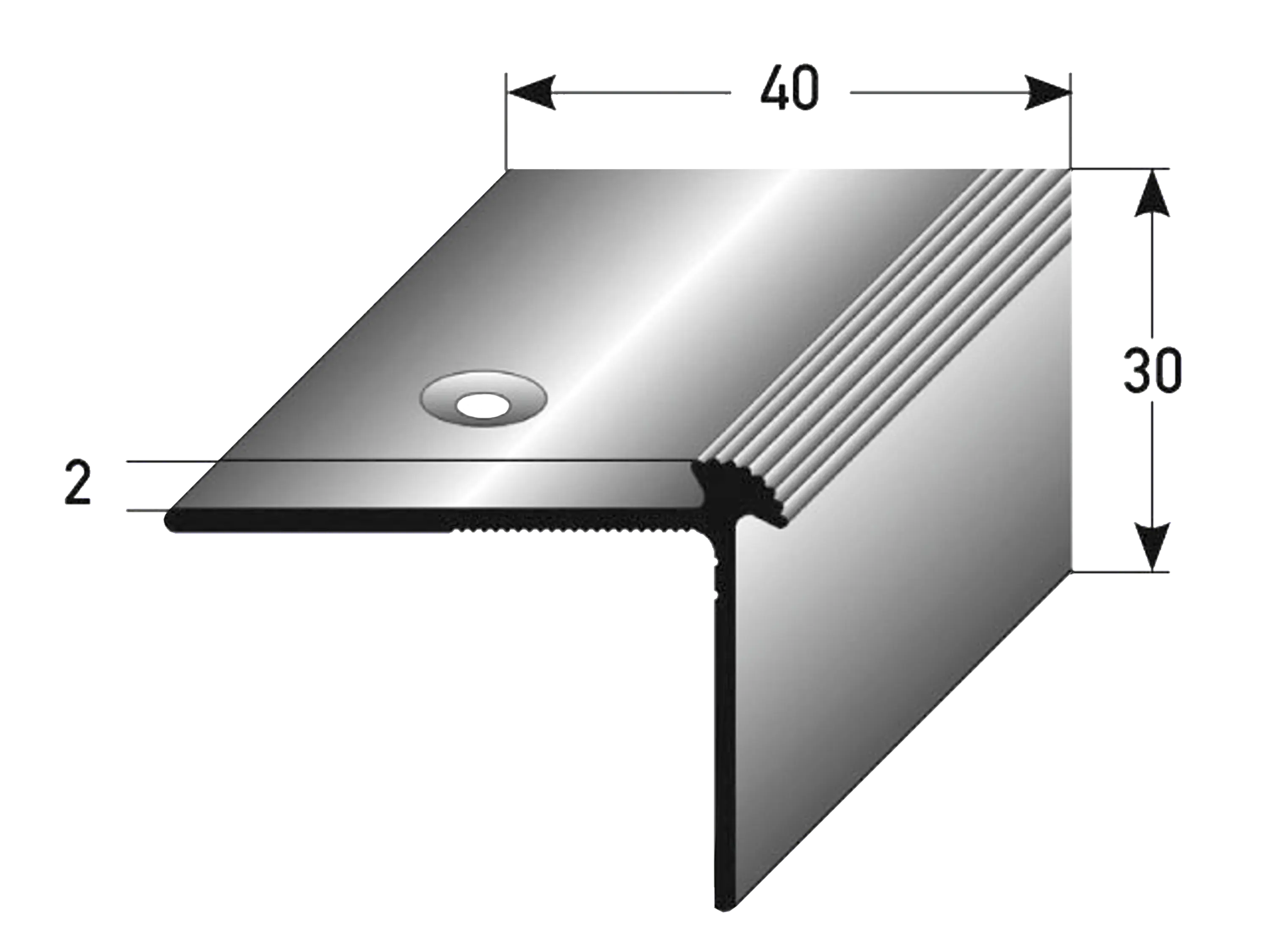 ufitec® Treppenkantenprofil beidseitig für Vinylböden für Belagshöhen von 2 mm - Alu eloxiert