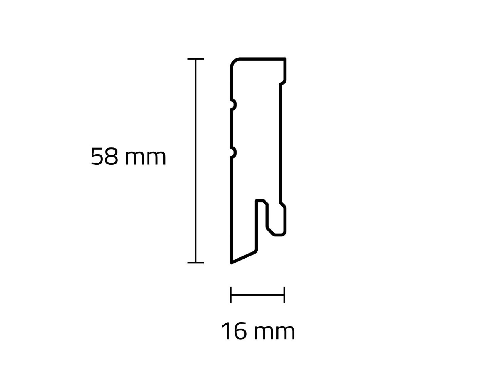 TRECOR® CUBE NEO Sockelleiste, Fußleiste 16 x 58 mm in Weiß RAL 9016 - CLIPSTAR Fräsung