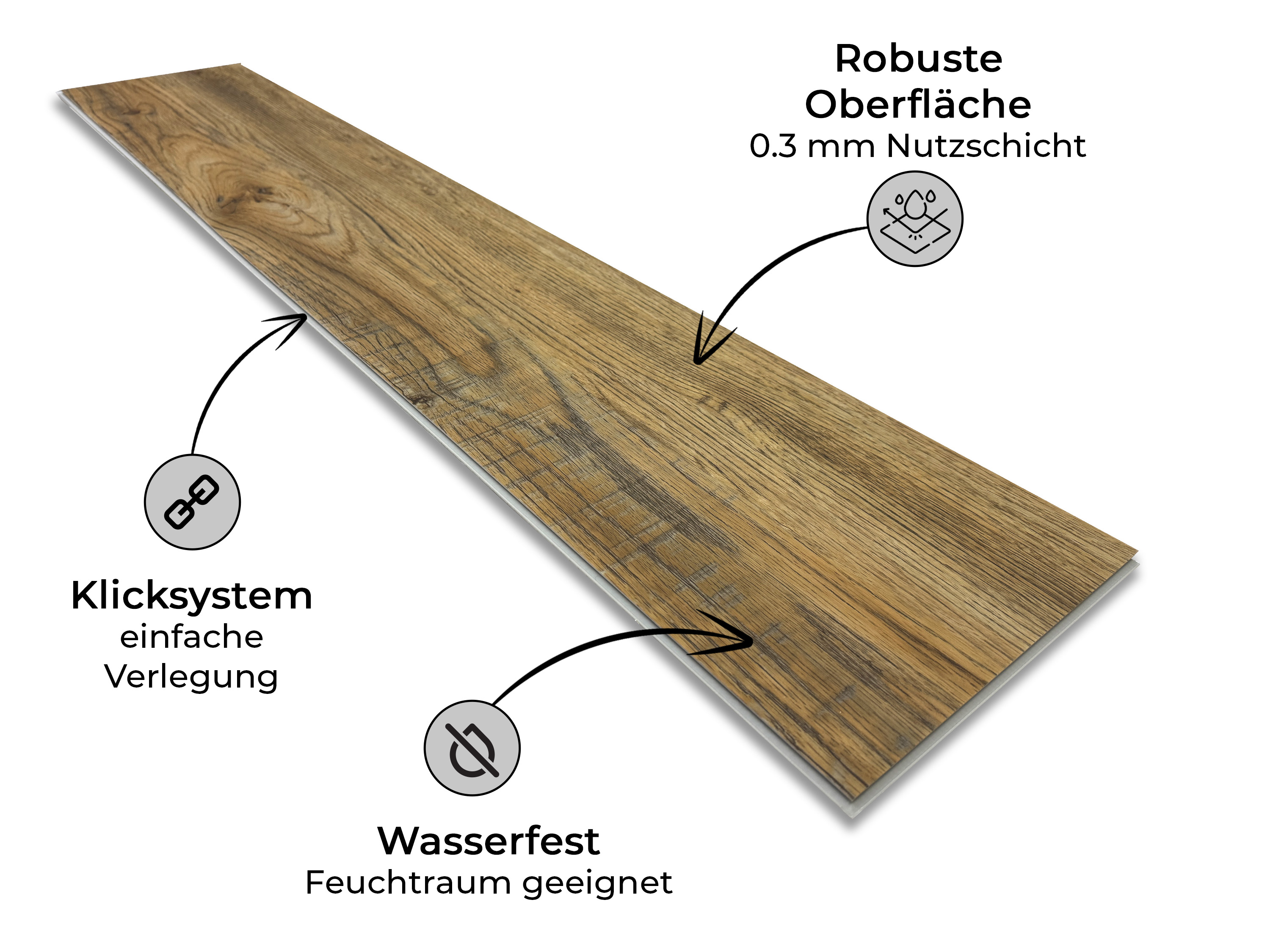 TRECOR® SPC Rigid Klick-Vinylboden Eiche Rustikal Hell Landhausdiele – wasserfest, 5 mm stark, 0,3 mm Nutzschicht