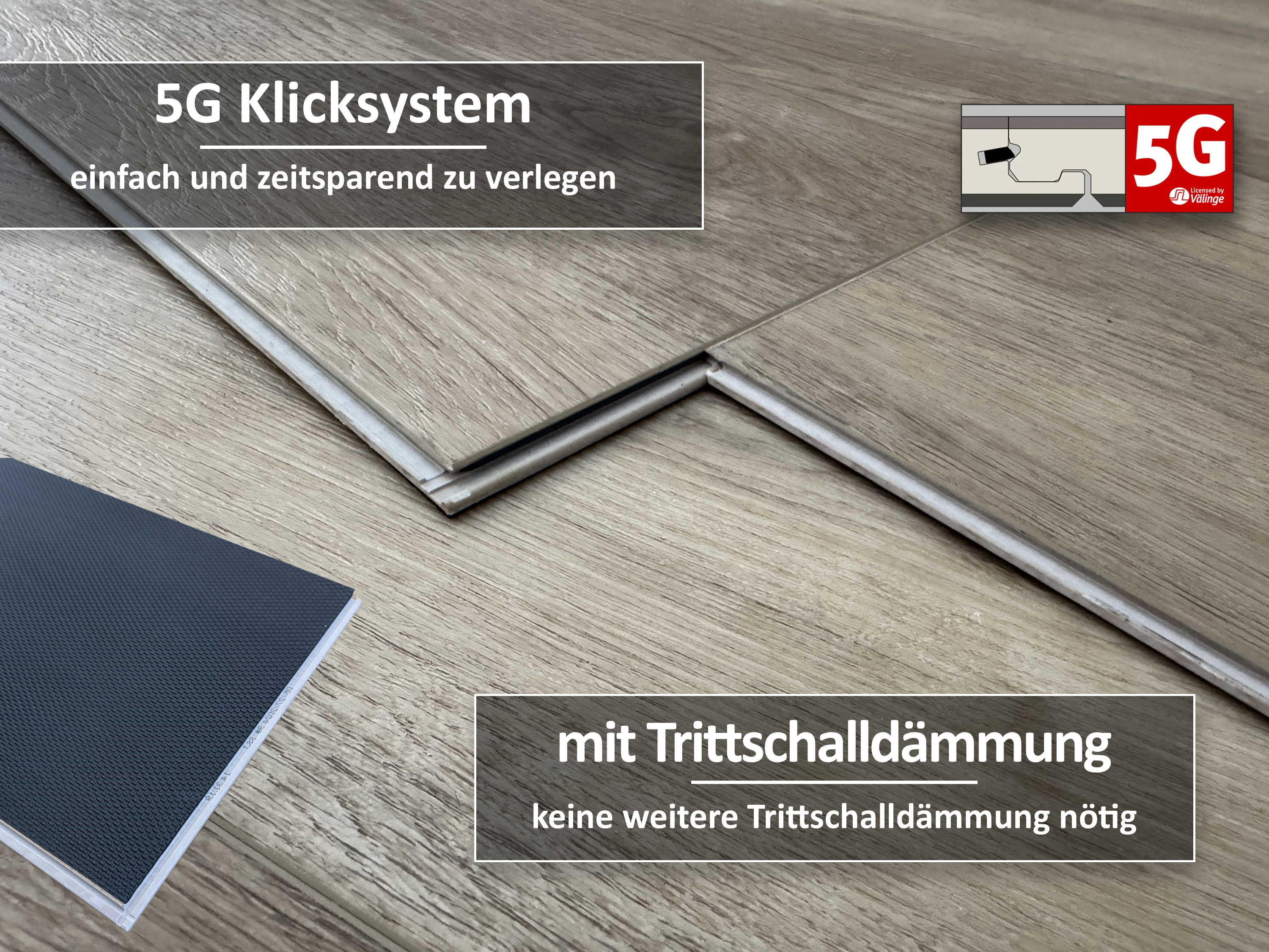 Vinylboden Rigid SPC Eiche Rustique Natur 5G Klicksystem 6,0 mm, V4 Fuge, inkl. 1 mm Trittschalldämmung