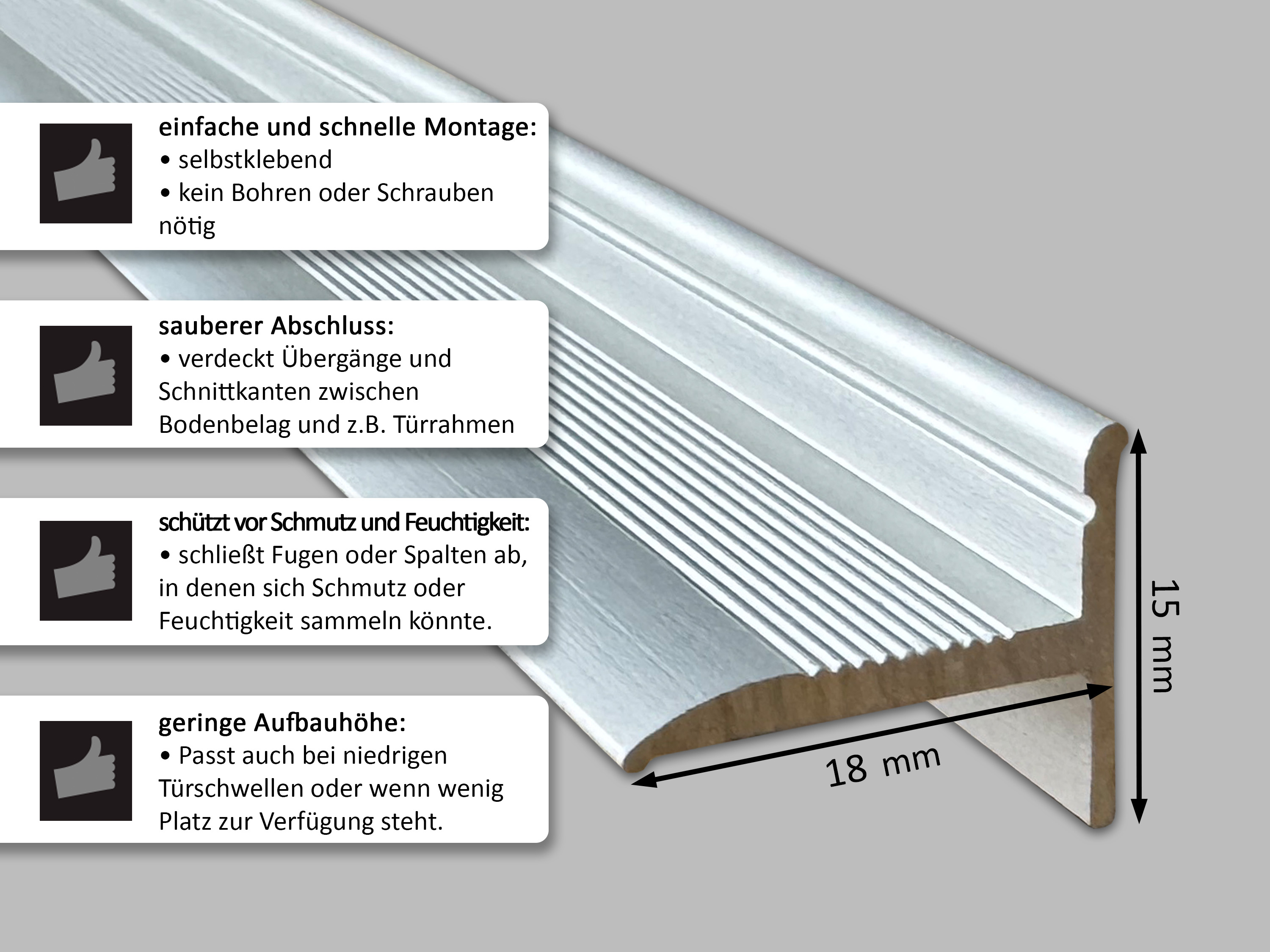 ufitec® Sockelprofil SK für den perfekten Abschluß an Balkon- und Terassentüren, Silber eloxiert
