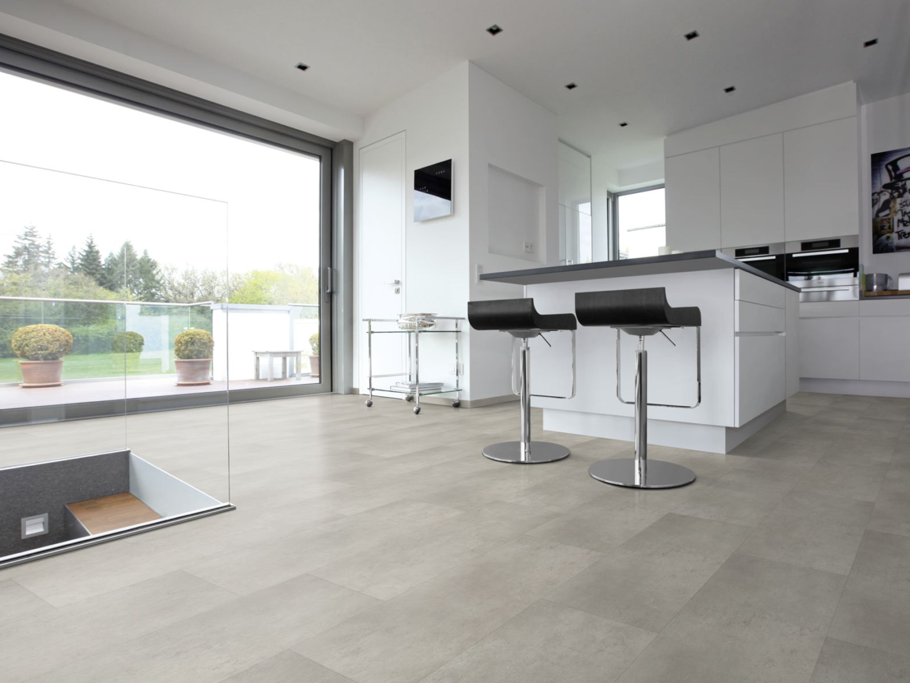 TRECOR® Klick Vinylboden Fliesenoptik Stone White mit V- Fuge 4.2 mm mit 0,3 mm Nutzschicht