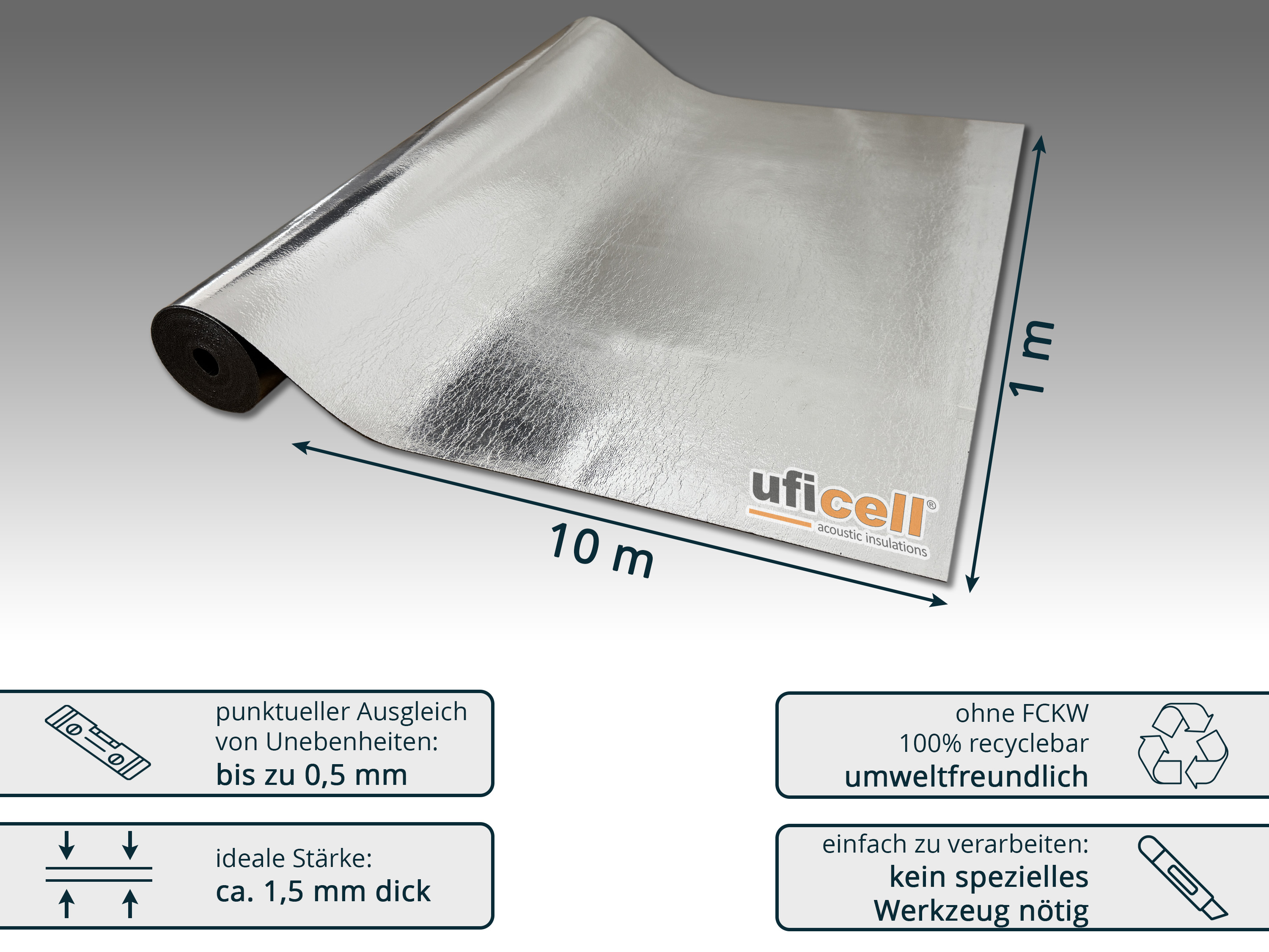 uficell® VINOSOUND RIGID ALU premium Vinylunterlage Trittschallmatte für Rigid/SPC Vinylboden B-Ware
