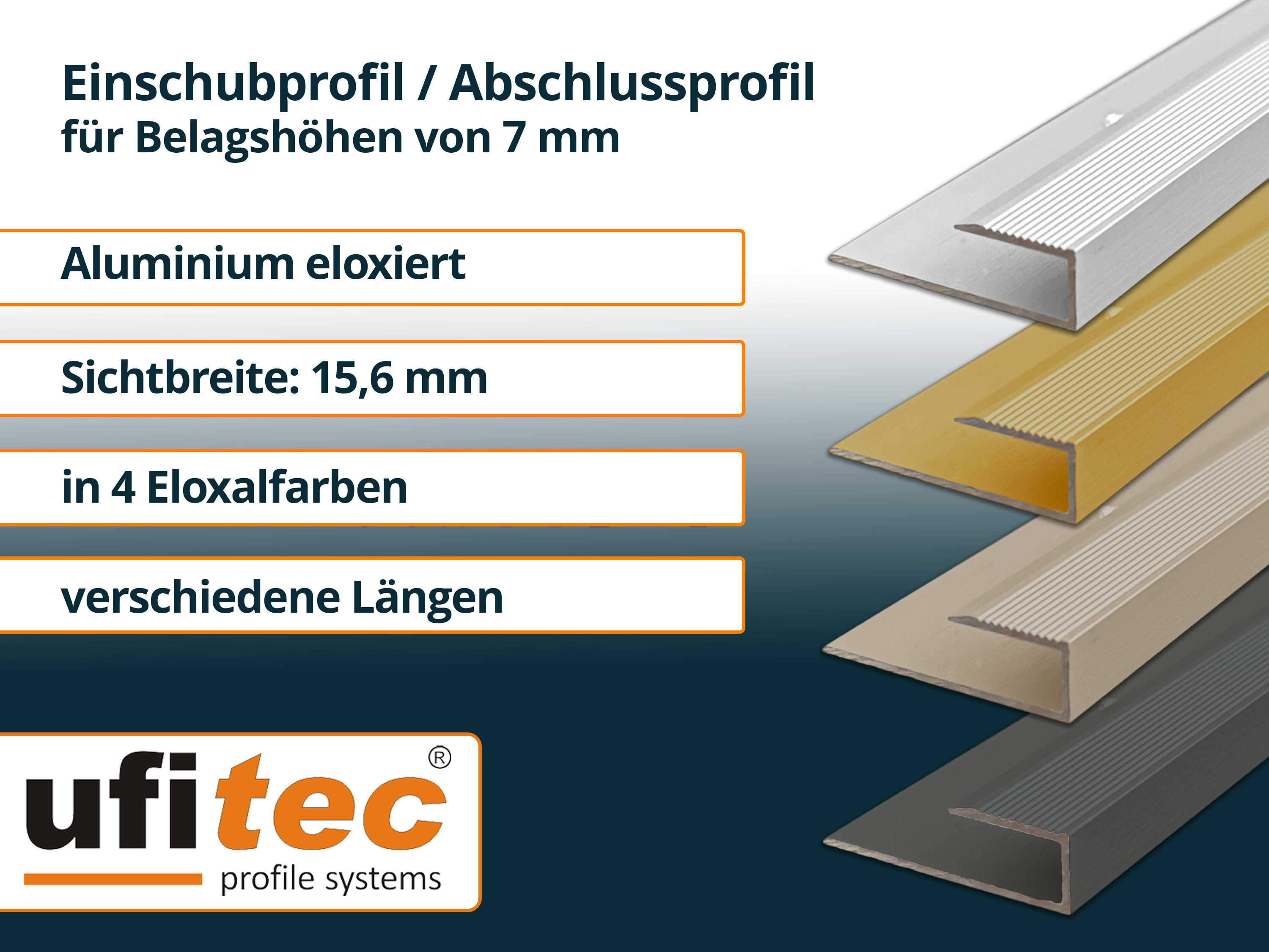ufitec® Einschubprofile / Abschlussprofile - für Belagshöhen von 7 mm - Alu eloxiert