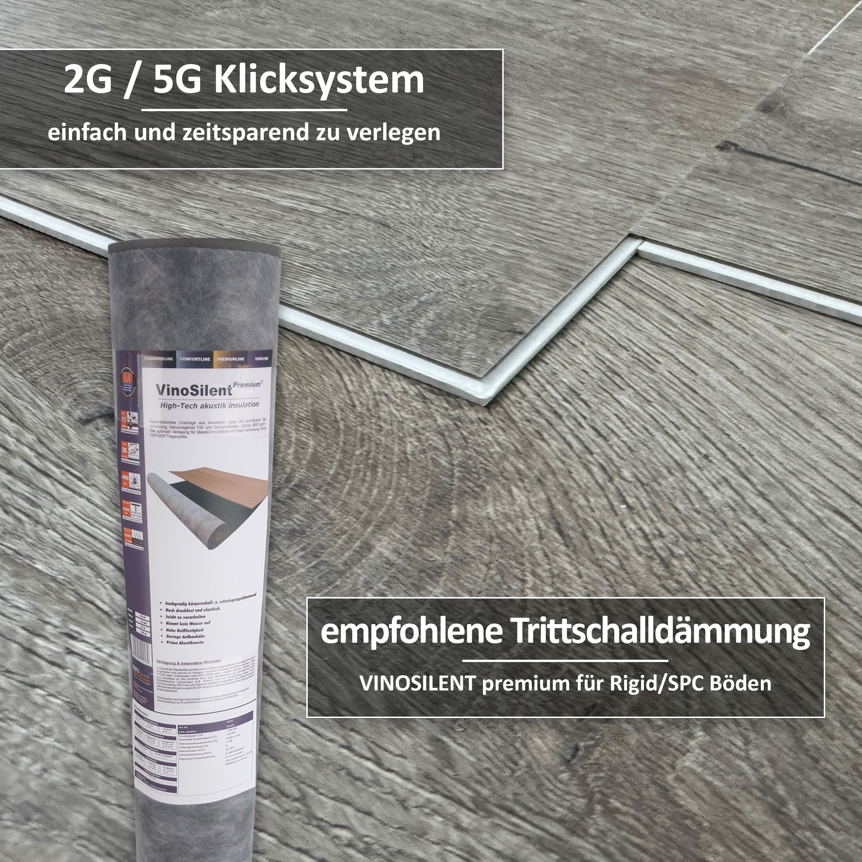TRECOR® SPC / RIGID Klick Vinylboden Prestige Eiche Grau Landhausdiele - 5 mm - mit Synchronoberfläche