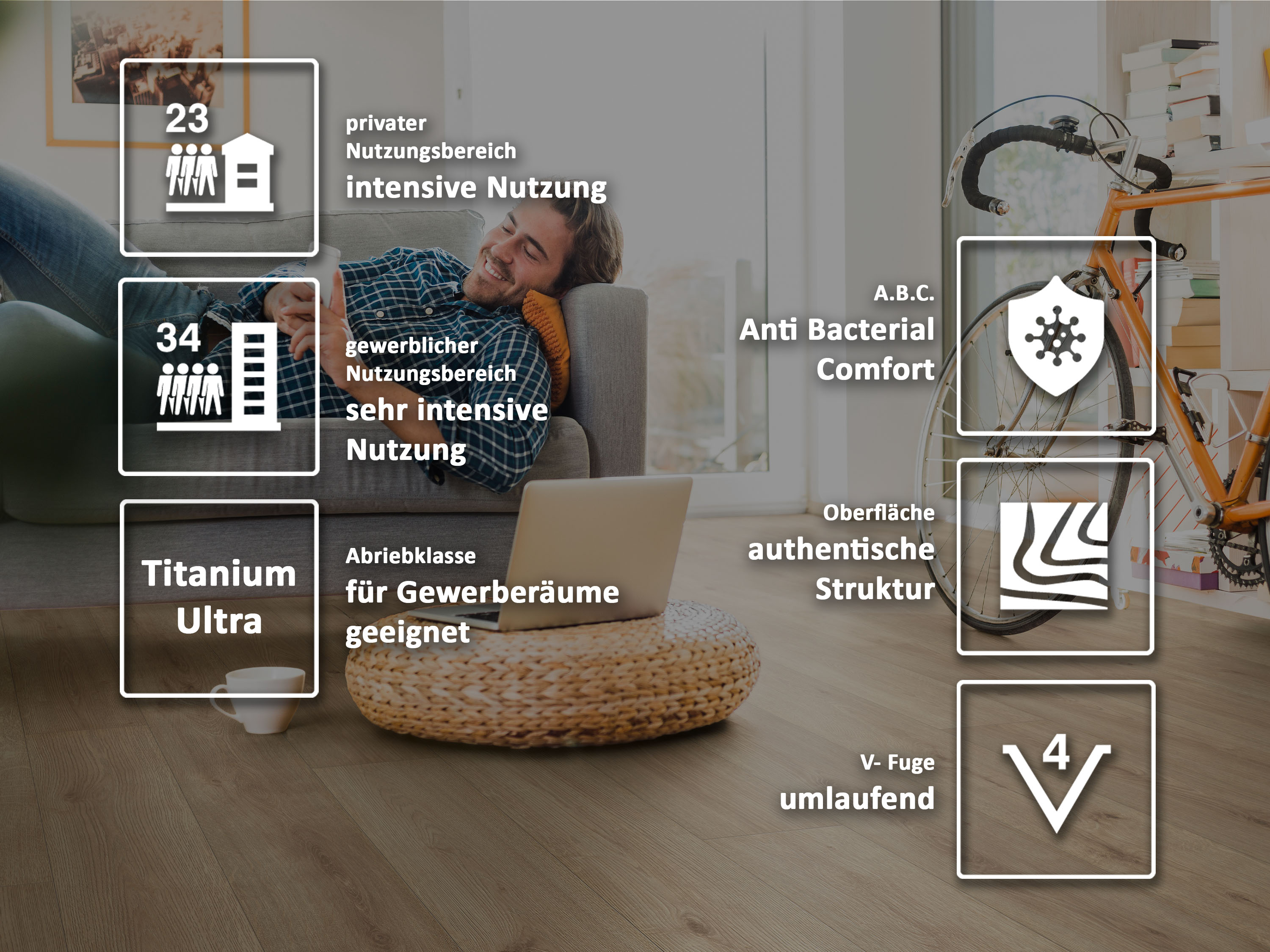 Klick-Designboden Brooklyn Dark K510 Fliesenoptik Organic Flex 7 mm, mit integr. Trittschalldämmung