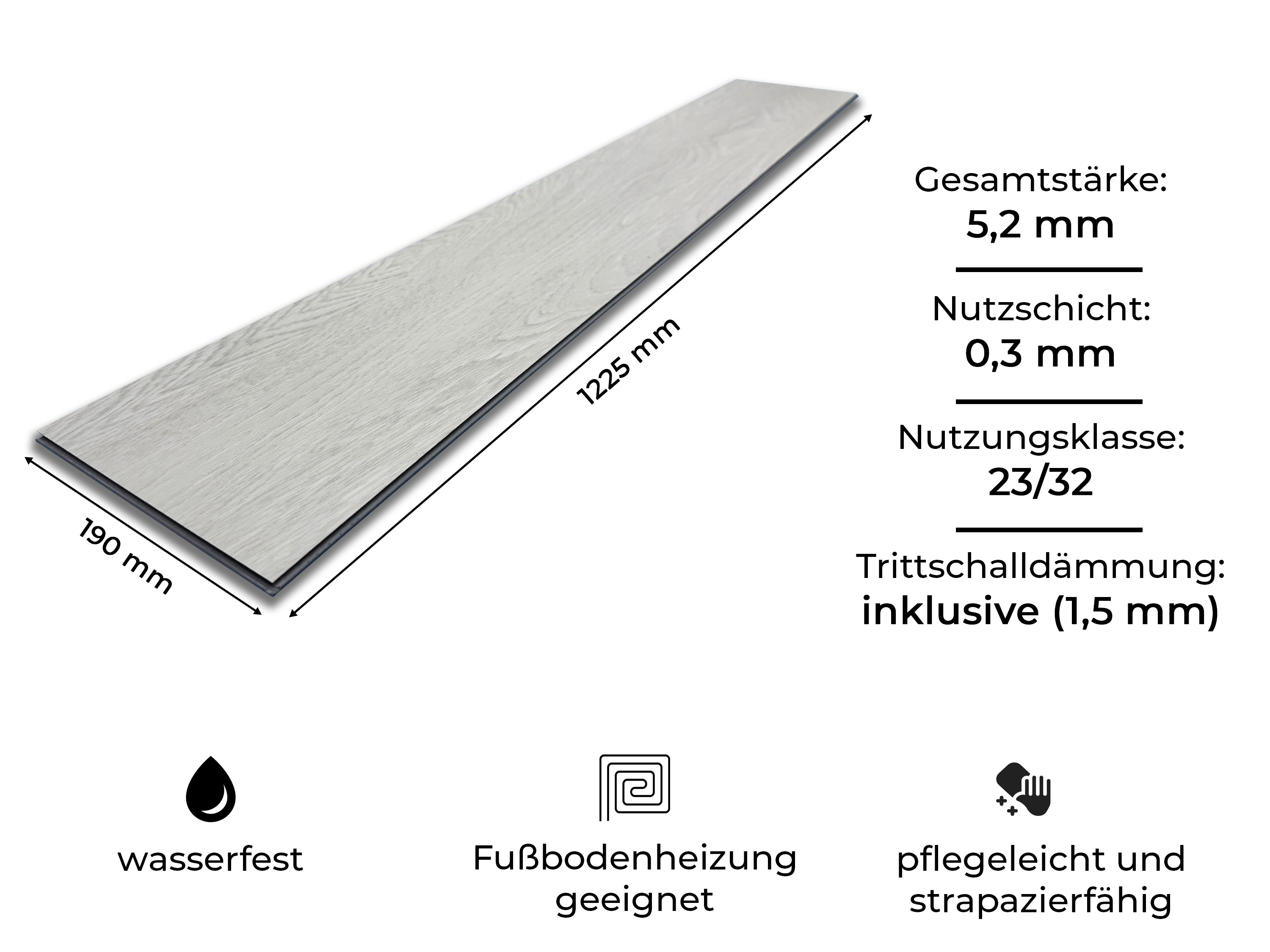 Klick Vinylboden Silent SPC Contemporary Oak Bright inkl. Kork Trittschalldämmung und Synchronoberfläche 5,2 mm