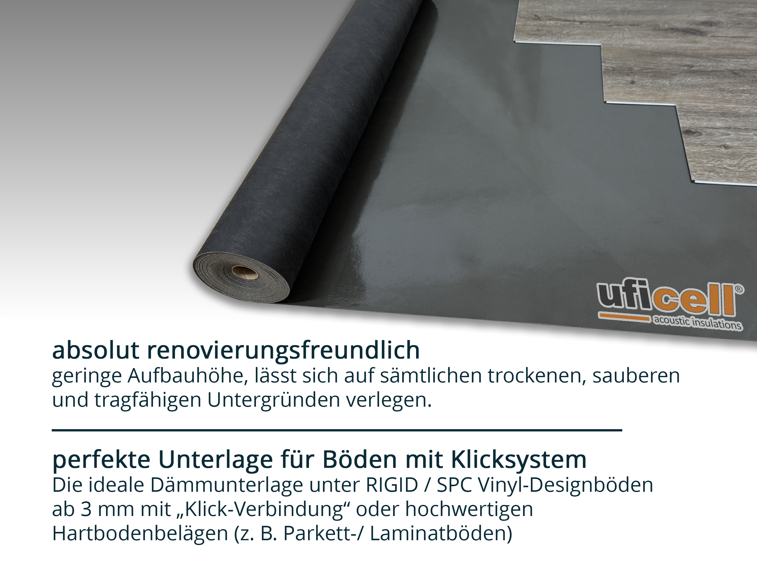 uficell® VINOSOUND RIGID premium Vinylunterlage Trittschallmatte für Rigid/SPC Vinylboden B-Ware