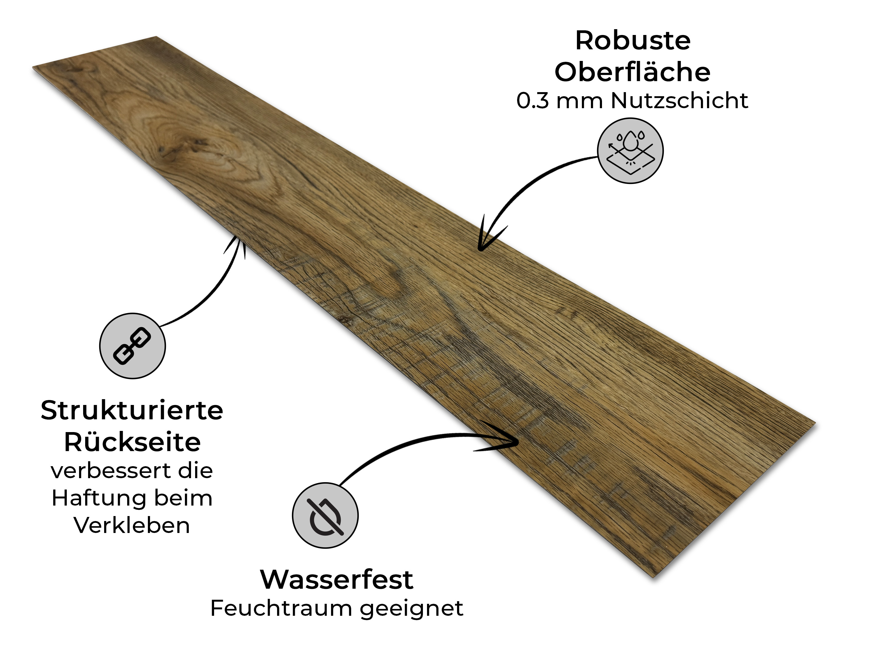 TRECOR® LVT Dryback Klebe-Vinylboden Eiche Rustikal Hell Landhausdiele – wasserfest, 2 mm stark, 0,3 mm Nutzschicht