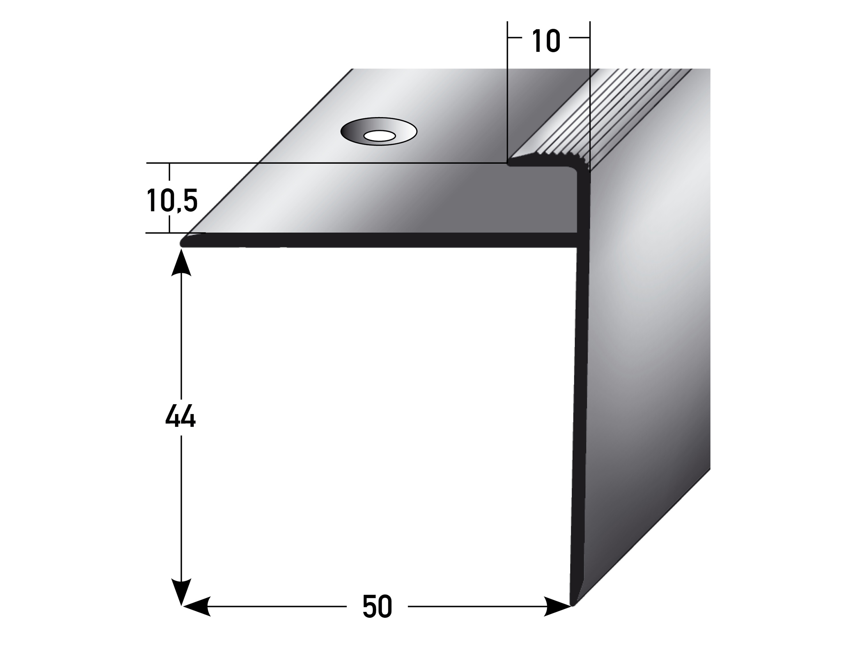 ufitec® Einschubprofil für Belagshöhe bis 10 mm | 44 mm Nase Treppen-/Stufen Abschlussprofil