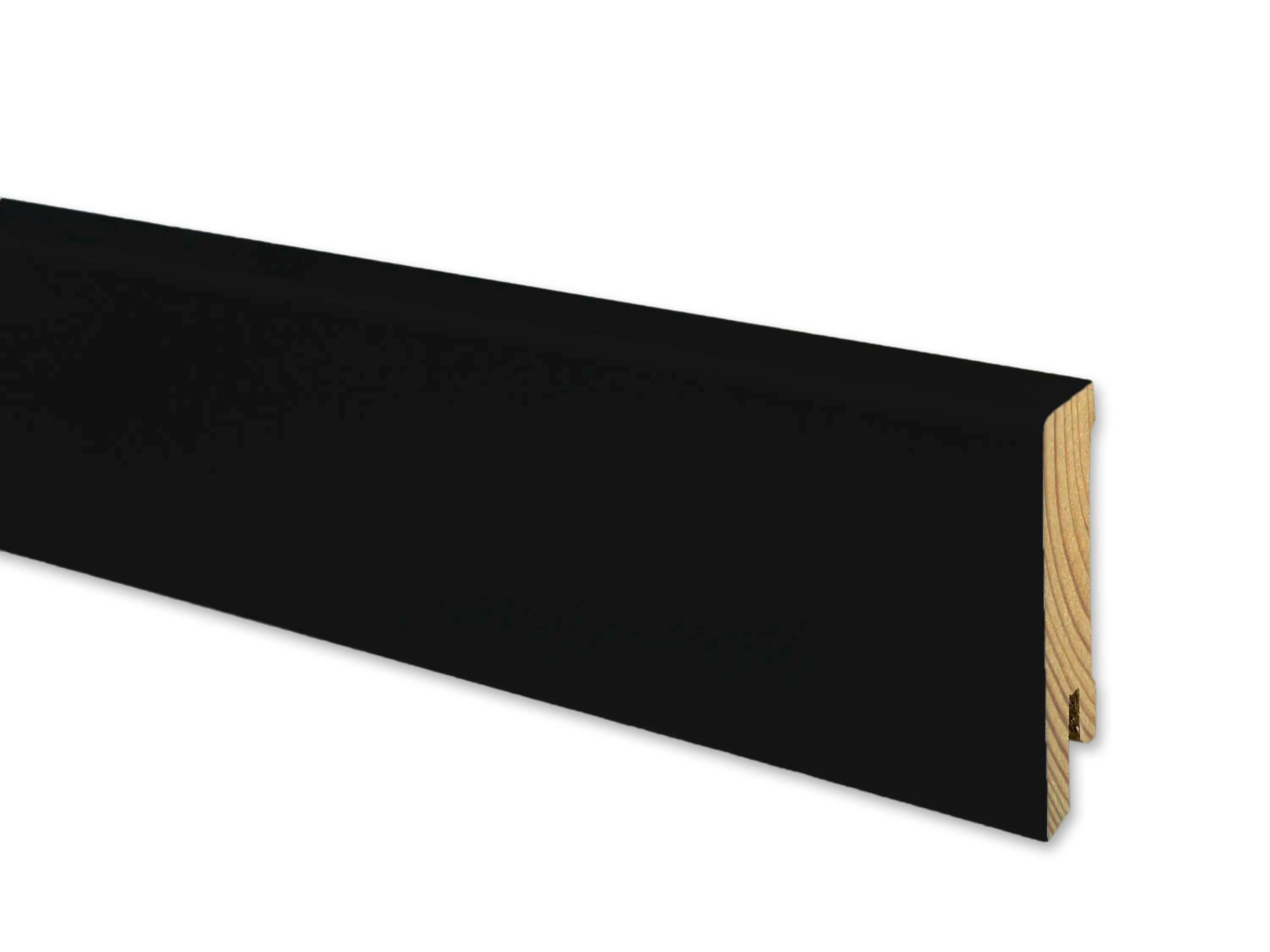 TRECOR® schwarze Holz Sockelleiste 16 x 58 mm in RAL 9016 - CLIPSTAR Fräsung