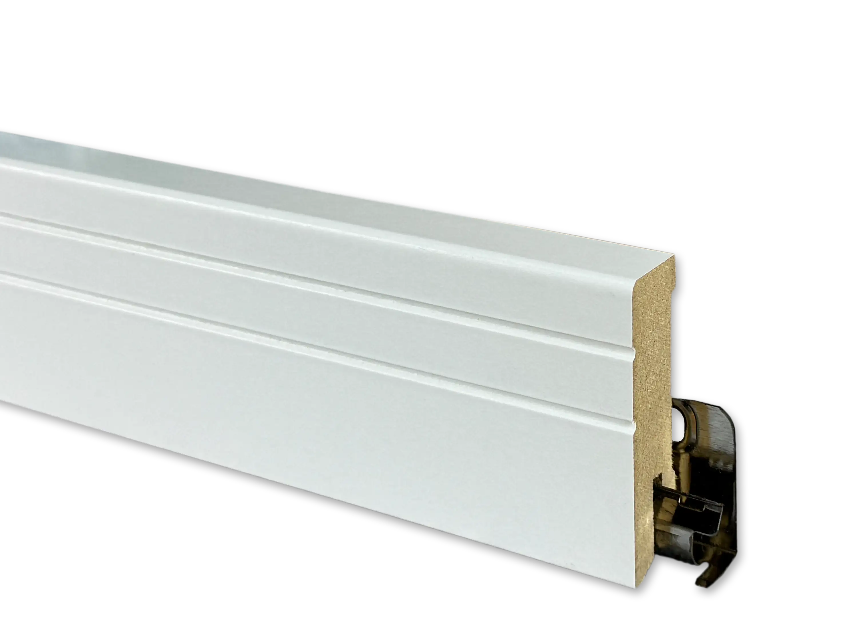 TRECOR® CUBE NEO Sockelleiste, Fußleiste 16 x 58 mm in Weiß RAL 9016 - CLIPSTAR Fräsung